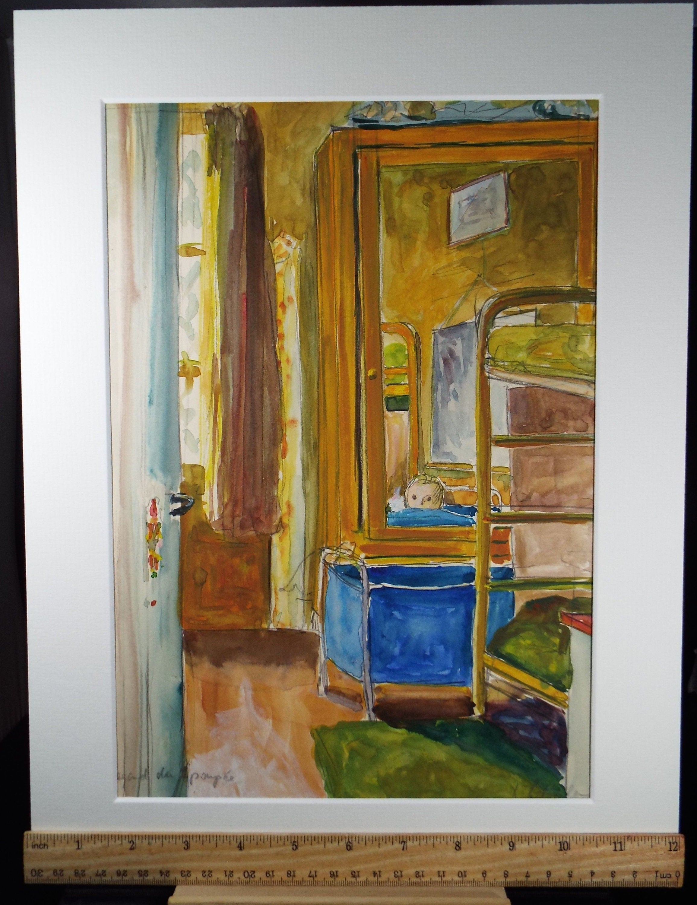 Original Watercolour, 'Child in a Bedroom', c1970's, Dorothy Litherland (20th Century British)