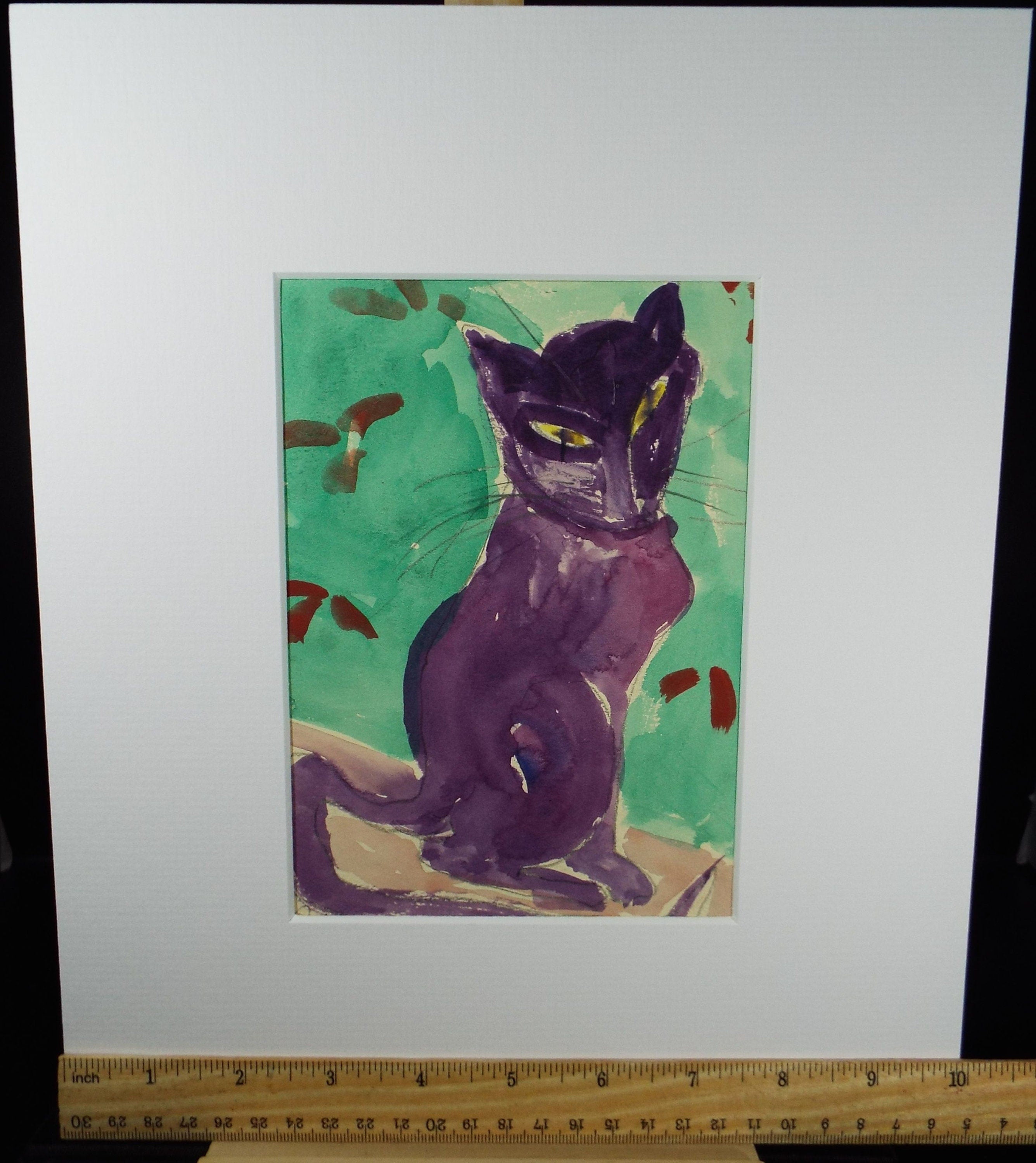 Barbara Karn (b1949) Original watercolour ,'Study of a cat - Violet', Circa 2002, Signed & inscribed below the mount