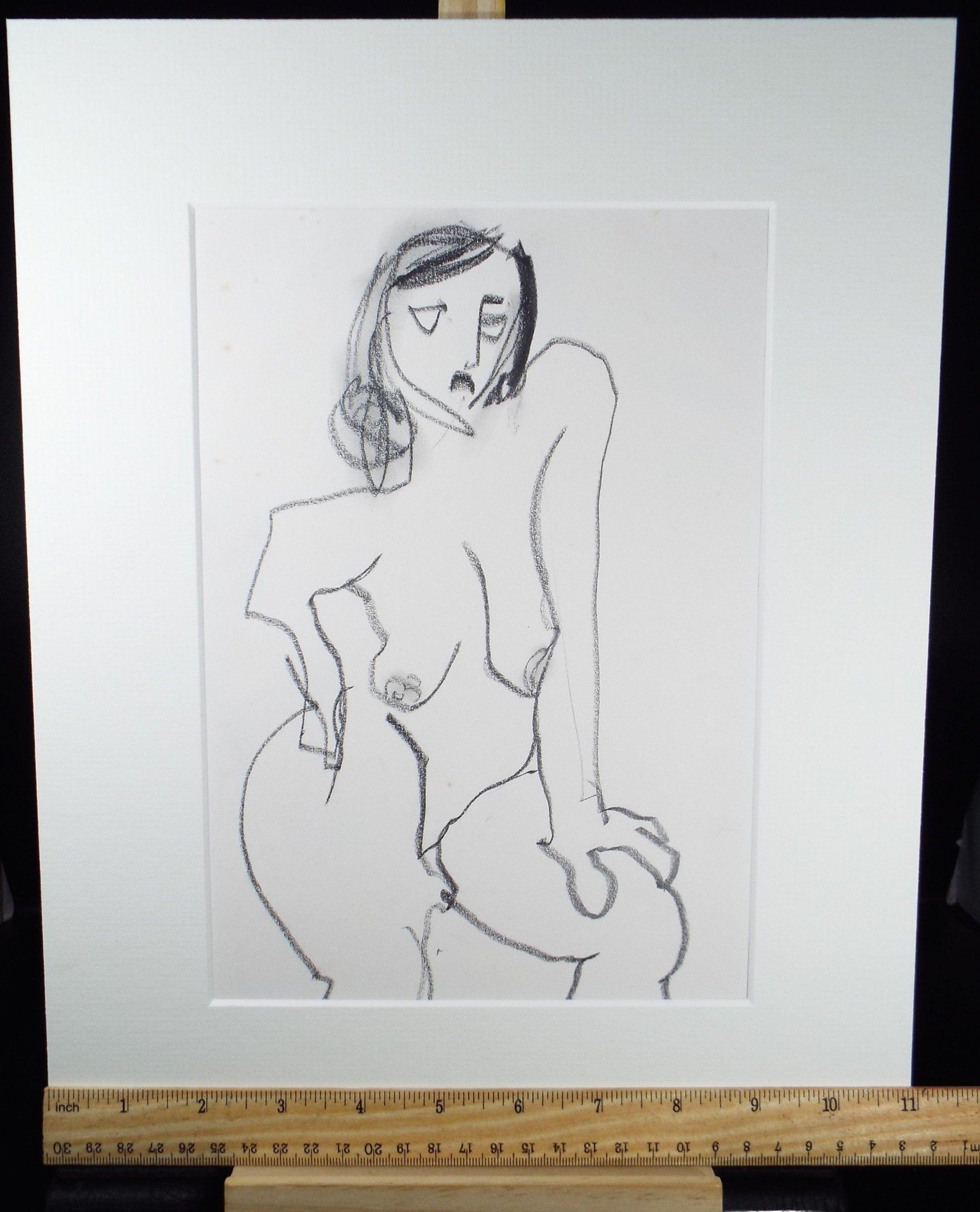 Barbara Karn (b1949) Original Pencil on Paper ,' Standing Nude', Circa 2000, Signed with initials below the mount