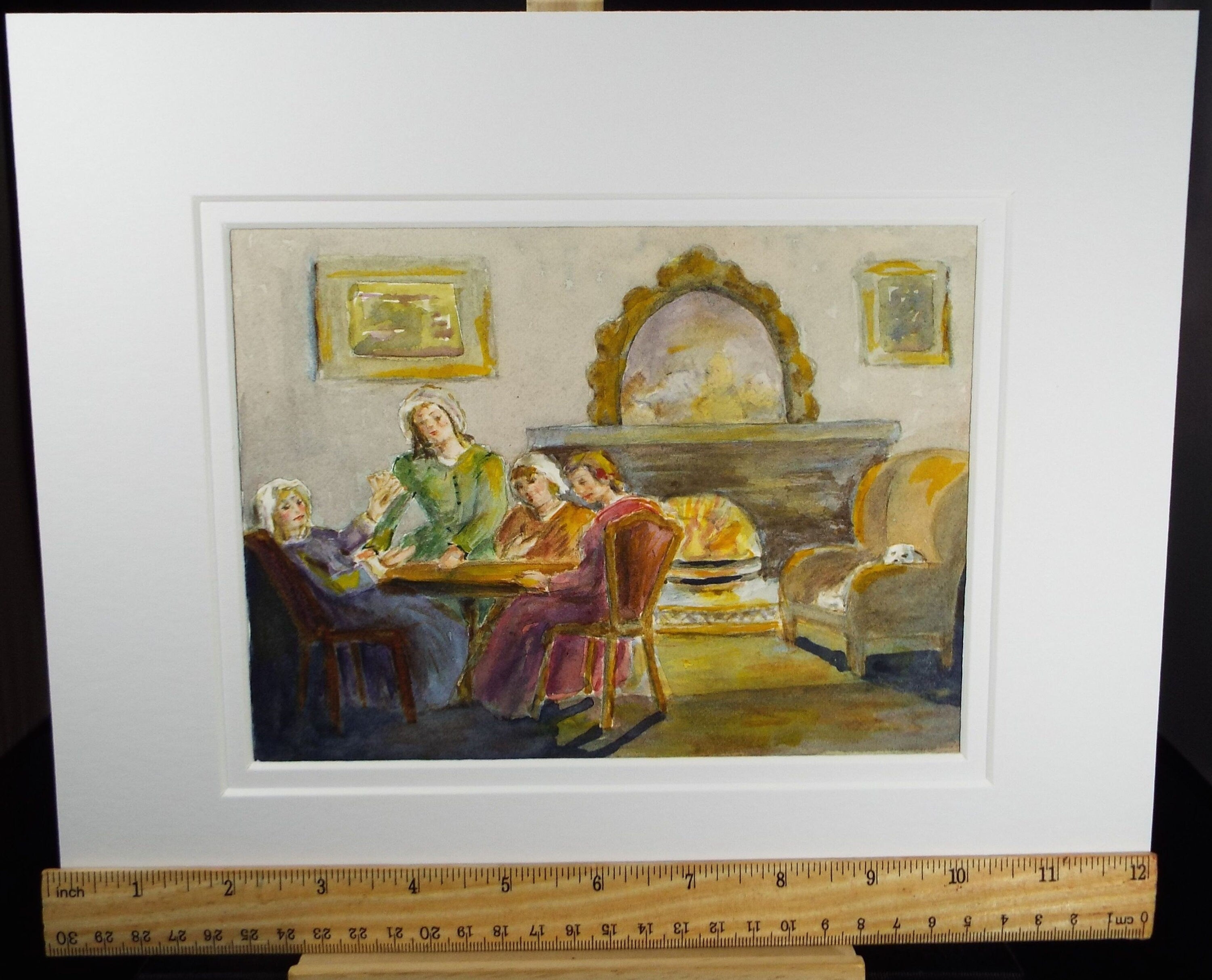 Original Watercolour,' Victorian Interior with Figures' c1980's,Artist Unknown