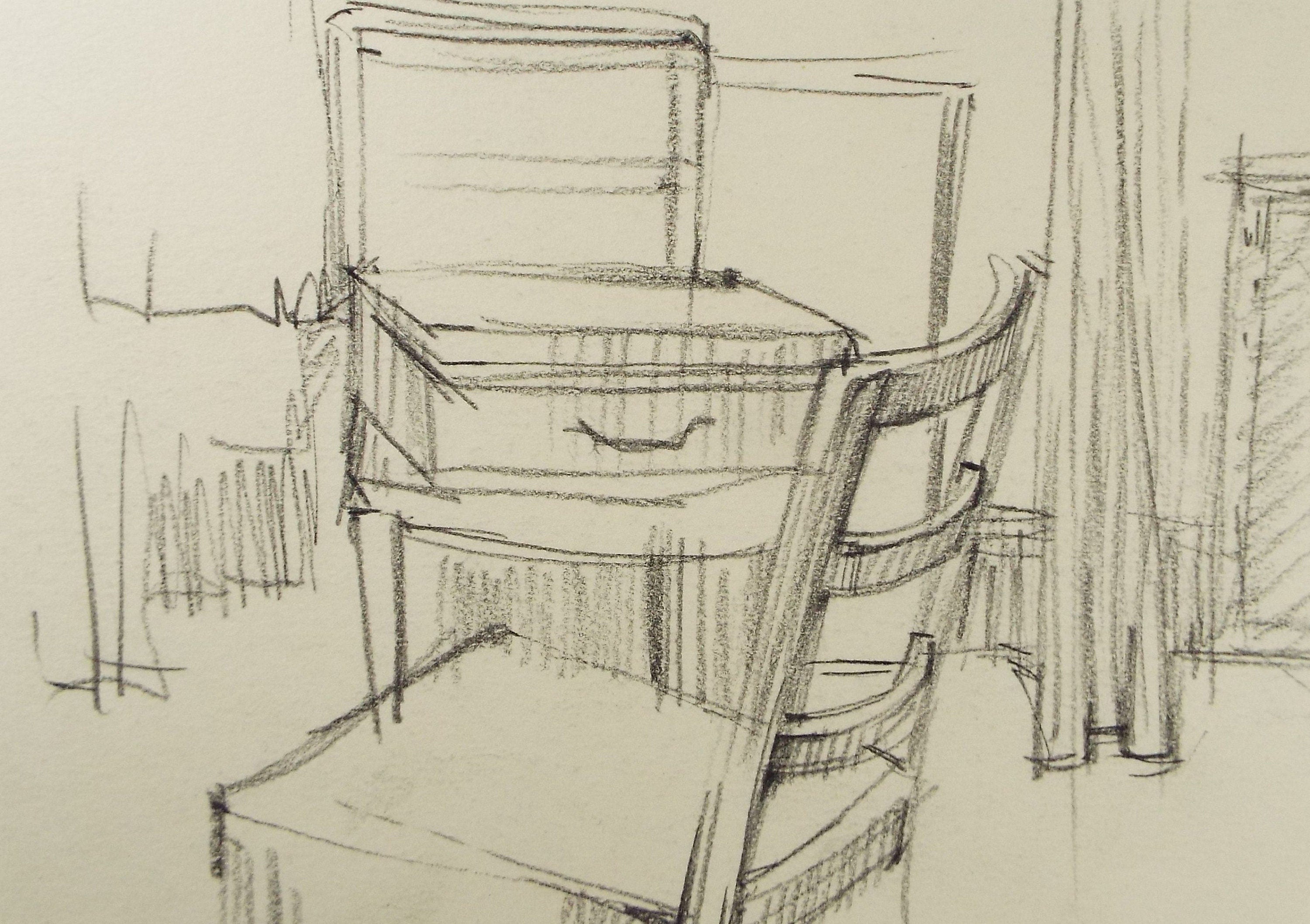 Original Pencil Drawing, 'Still life with chair and suitcase' , Circa 1950's, Douglas Pittuck (1911-1993)
