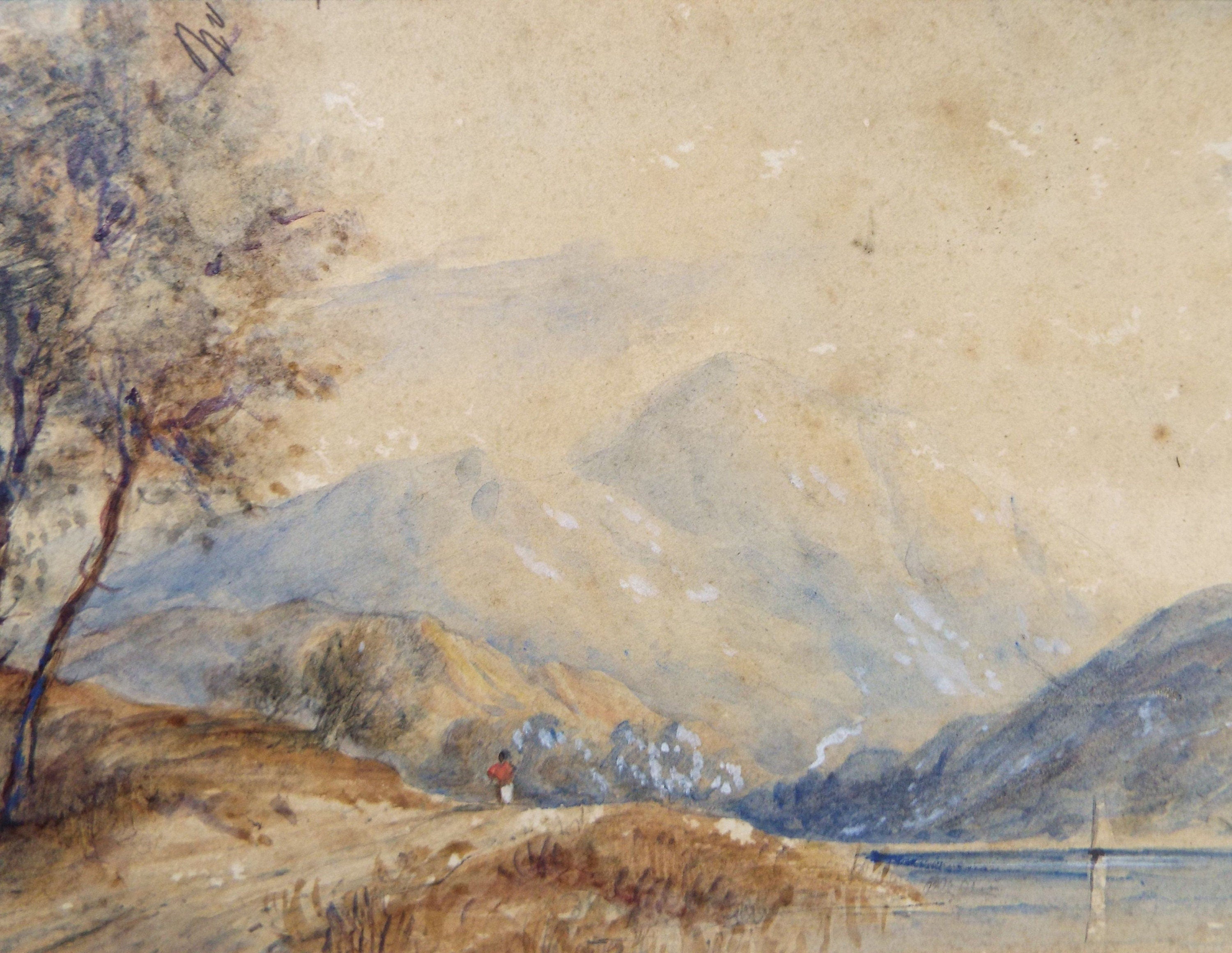 Original Watercolour, 'River with Distant Hills, Circa 1850, Artist Unknown