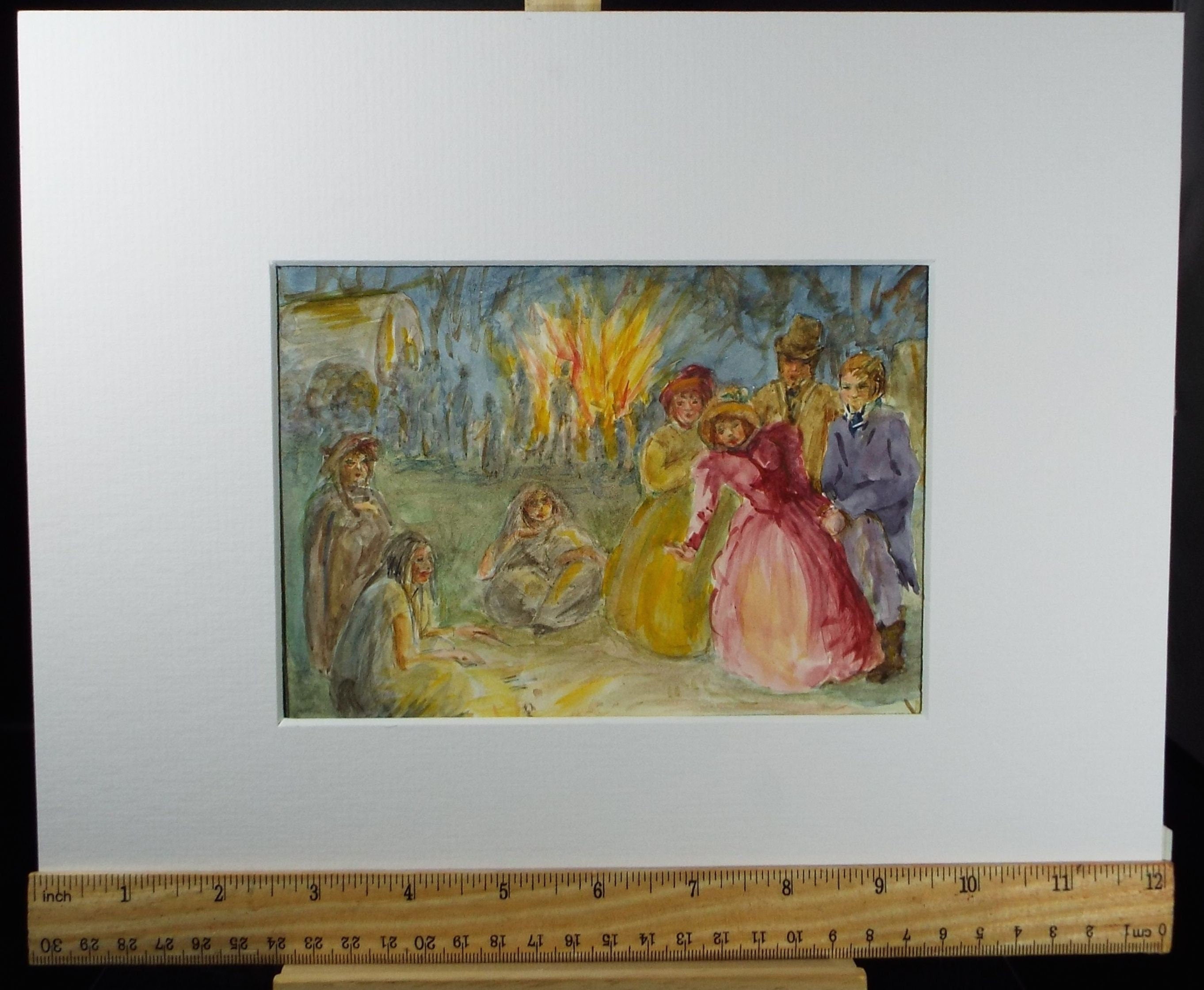 Original Watercolour,' Victorian Gypsy Encampment' c1980's,Artist Unknown