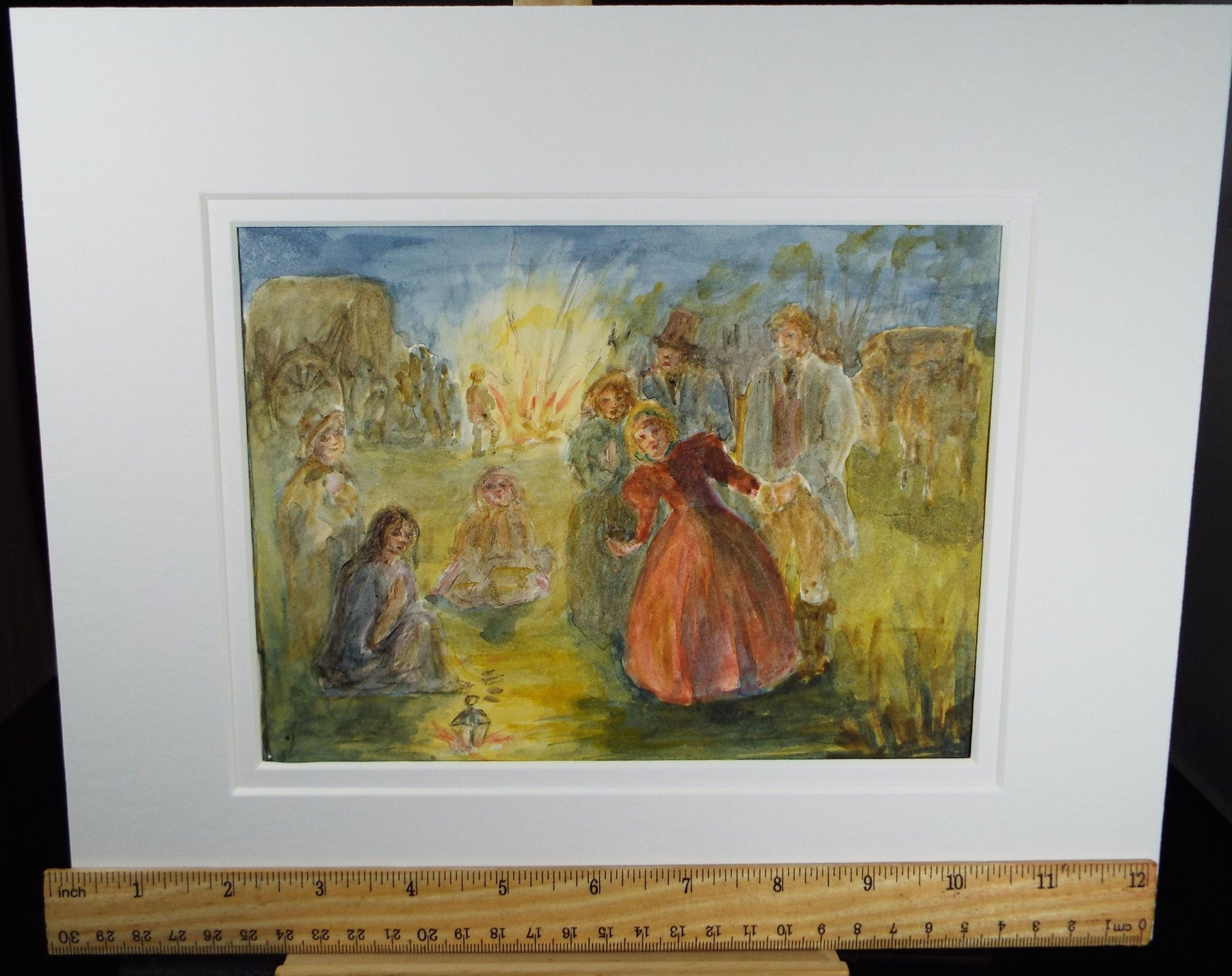 Original Watercolour,' Victorian Gypsy Encampment' c1980's,Artist Unknown