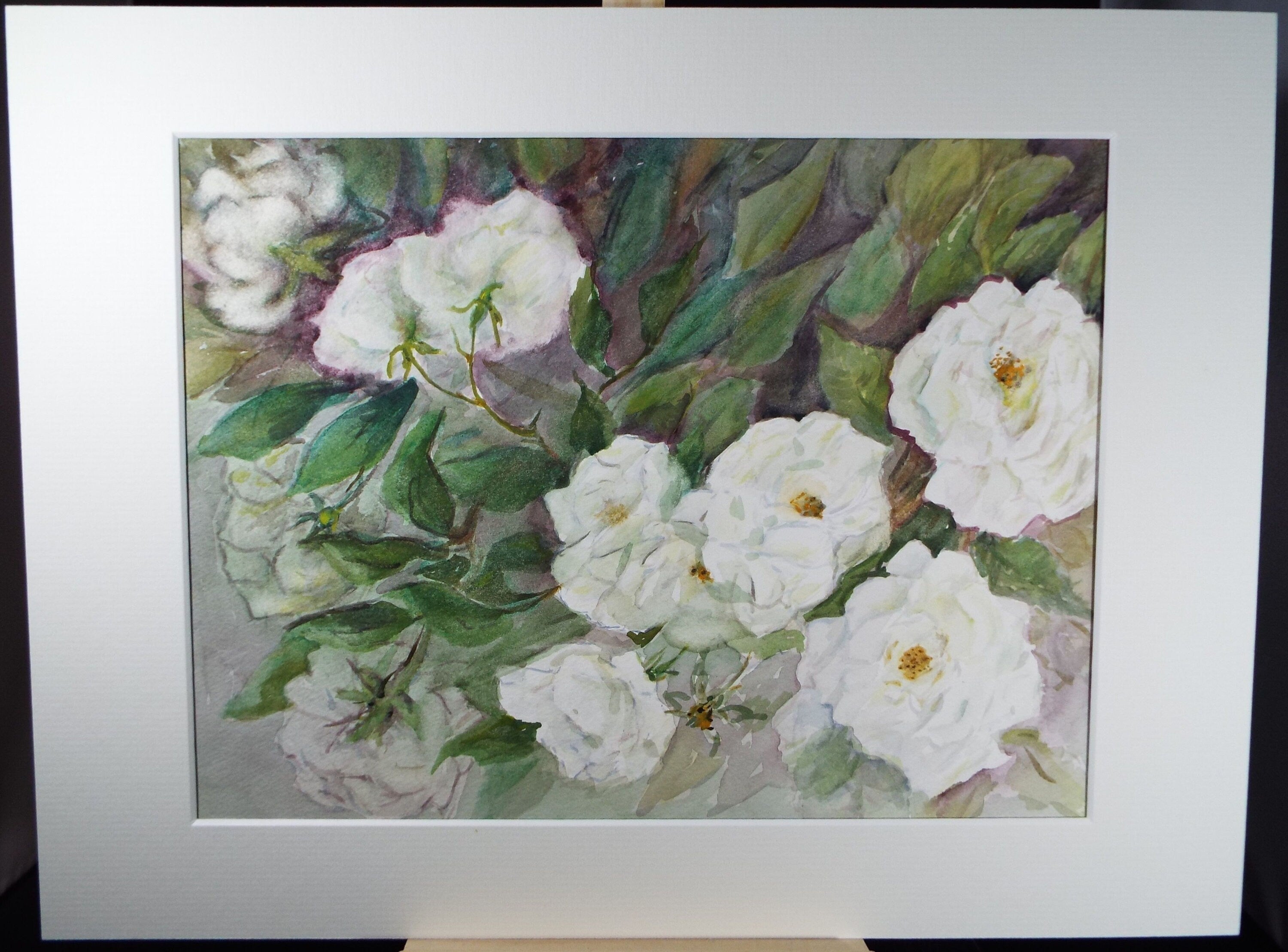 Original Watercolour & Gouache, 'Study of White Roses' 1950's, Artist Unknown
