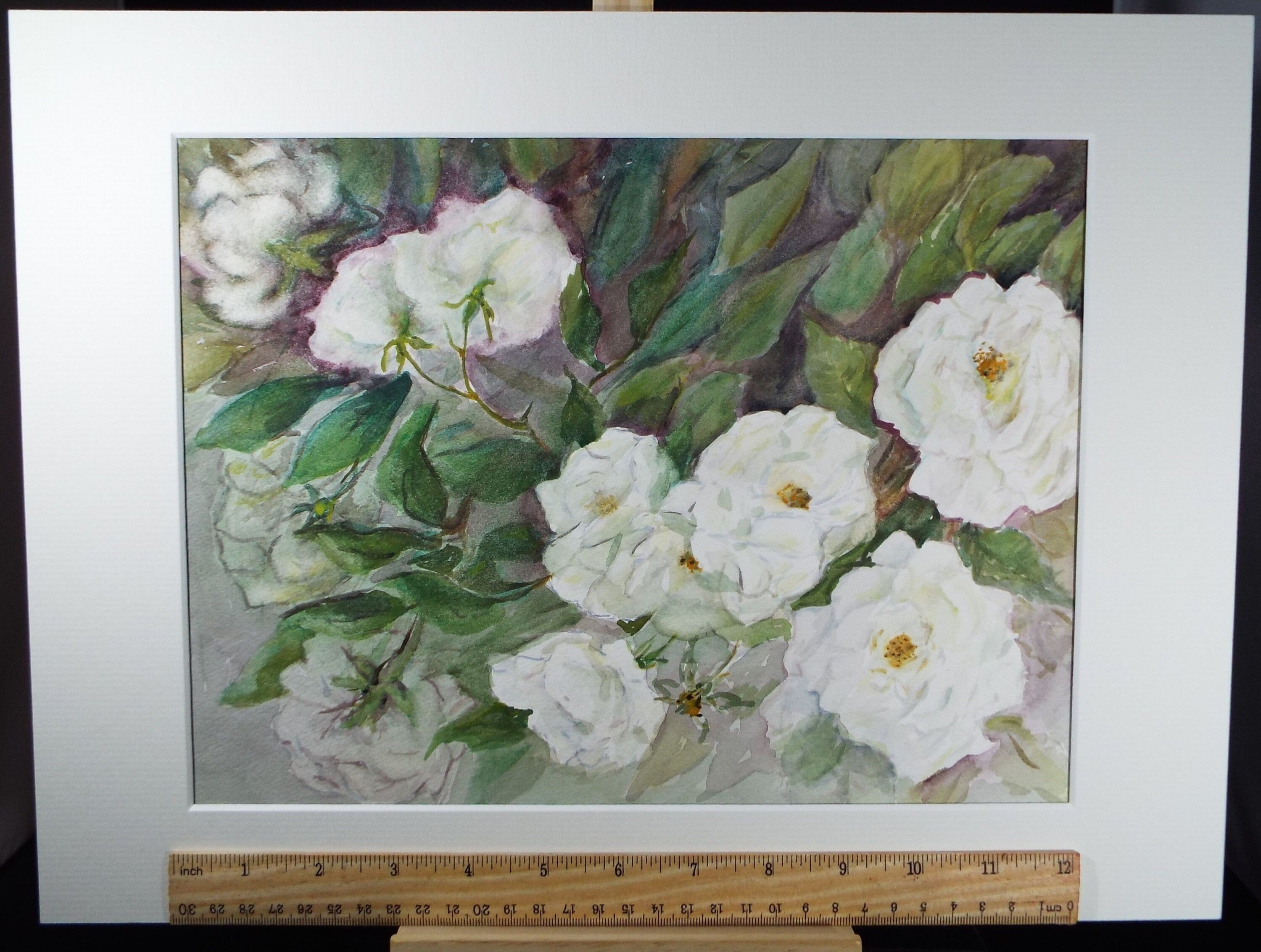 Original Watercolour & Gouache, 'Study of White Roses' 1950's, Artist Unknown
