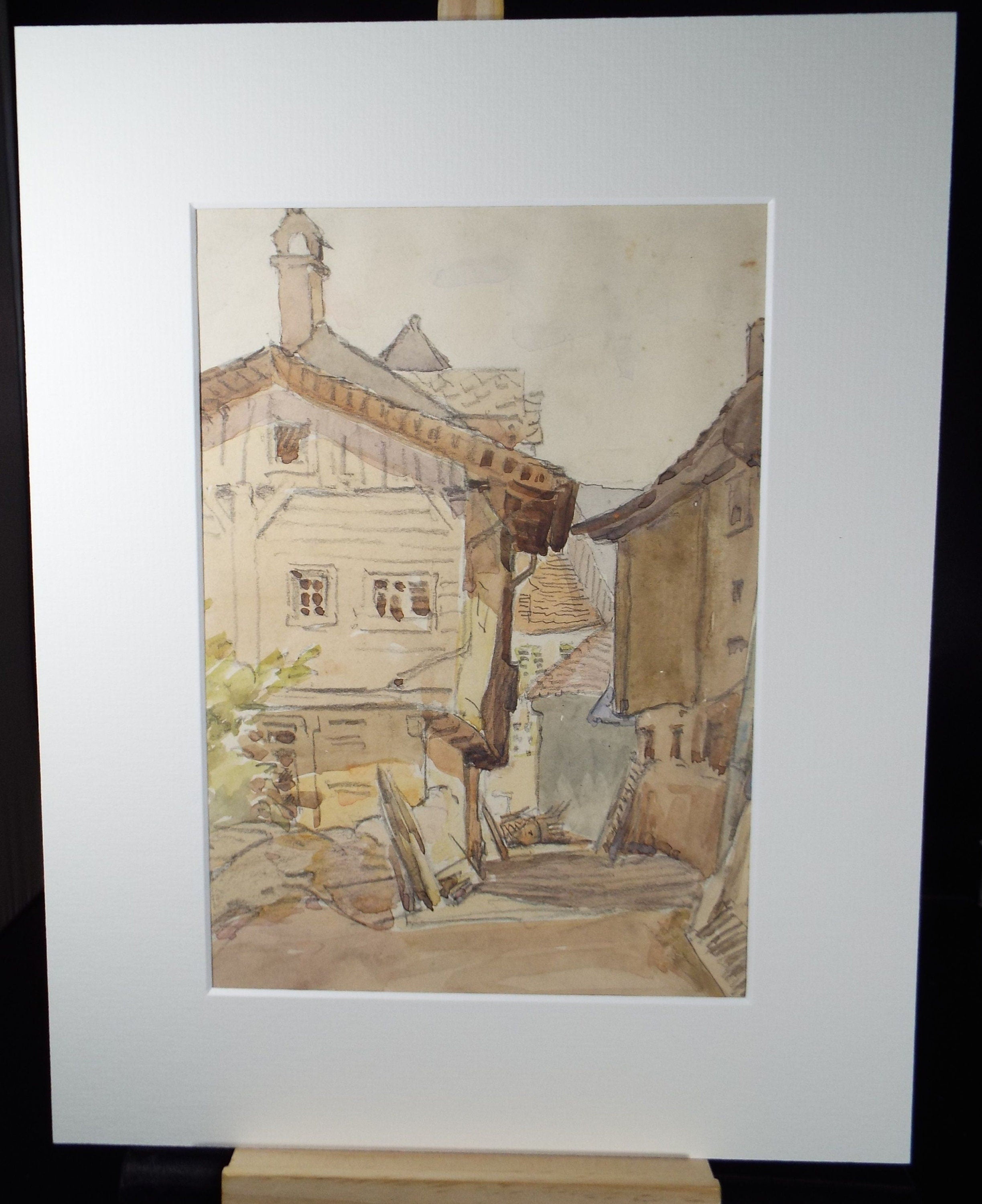 Original Watercolour, 'Austrian Street Scene', c1960's, artist Unknown