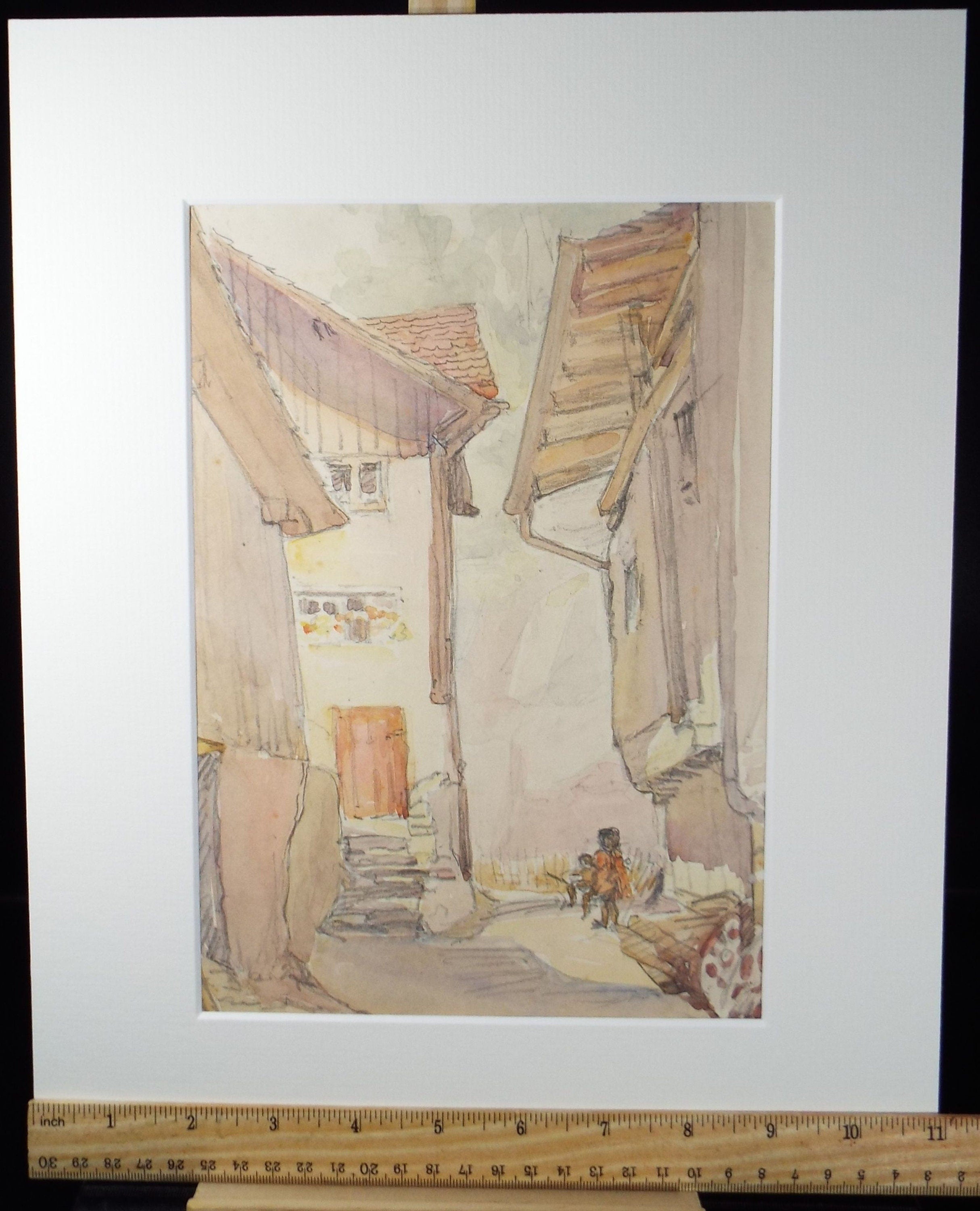 Original Watercolour, 'Austrian Street Scene', c1960's, artist Unknown
