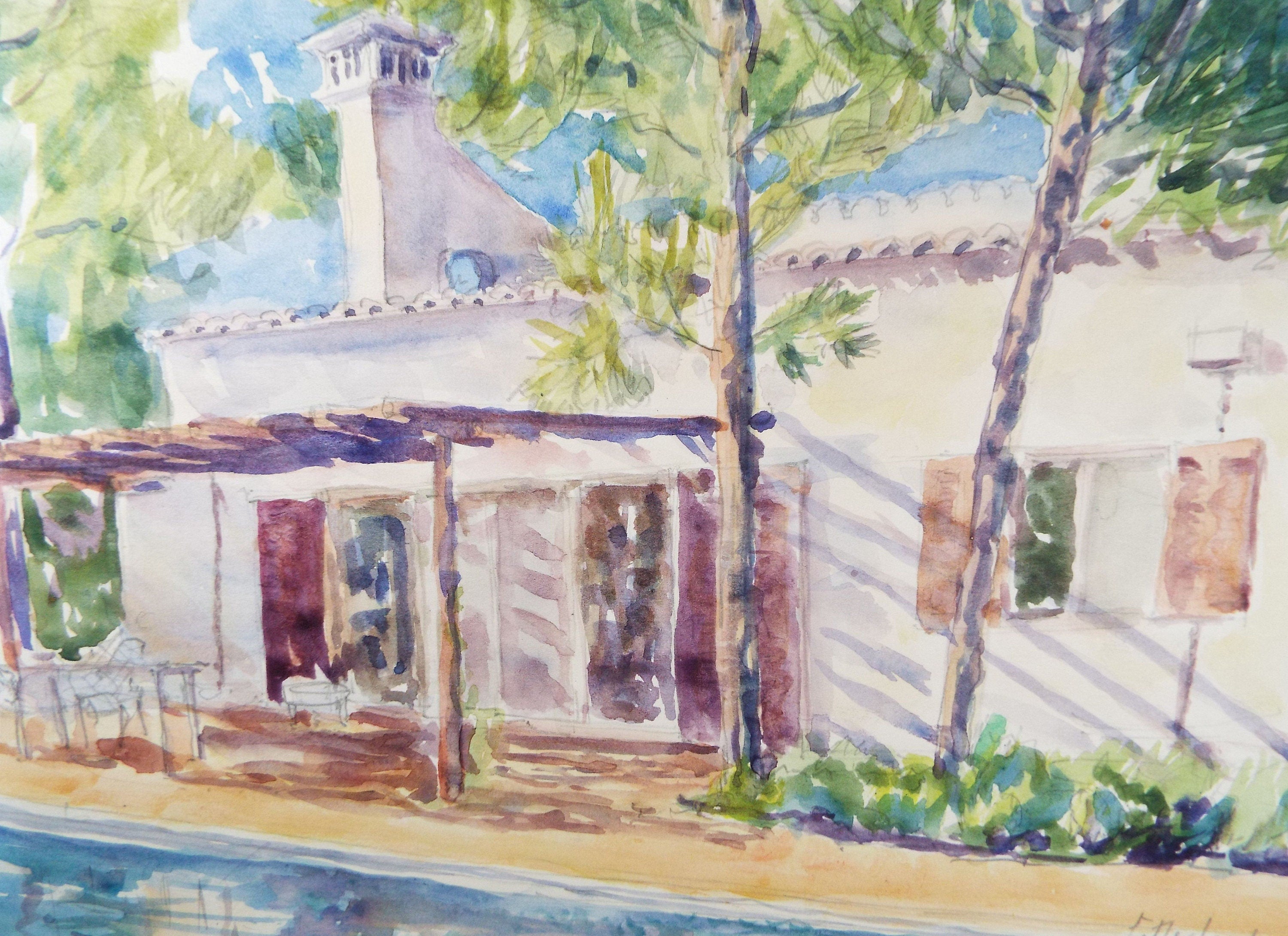 Original Watercolour, 'The Villa', circa 1990's, Dorothy Litherland.