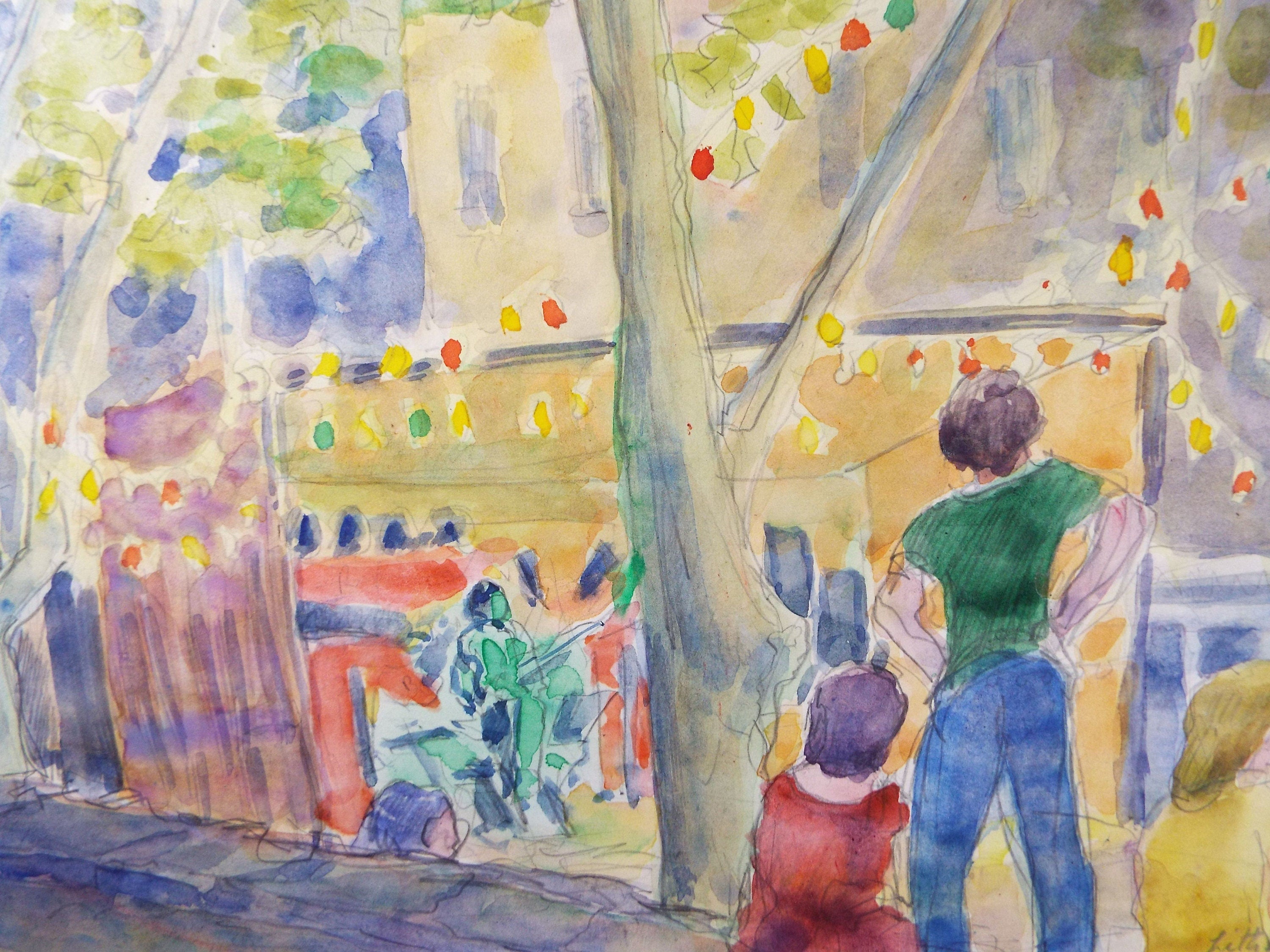 Original Watercolour & Gouache,'The Party', 1990's, Dorothy Litherland, (20th Century British)