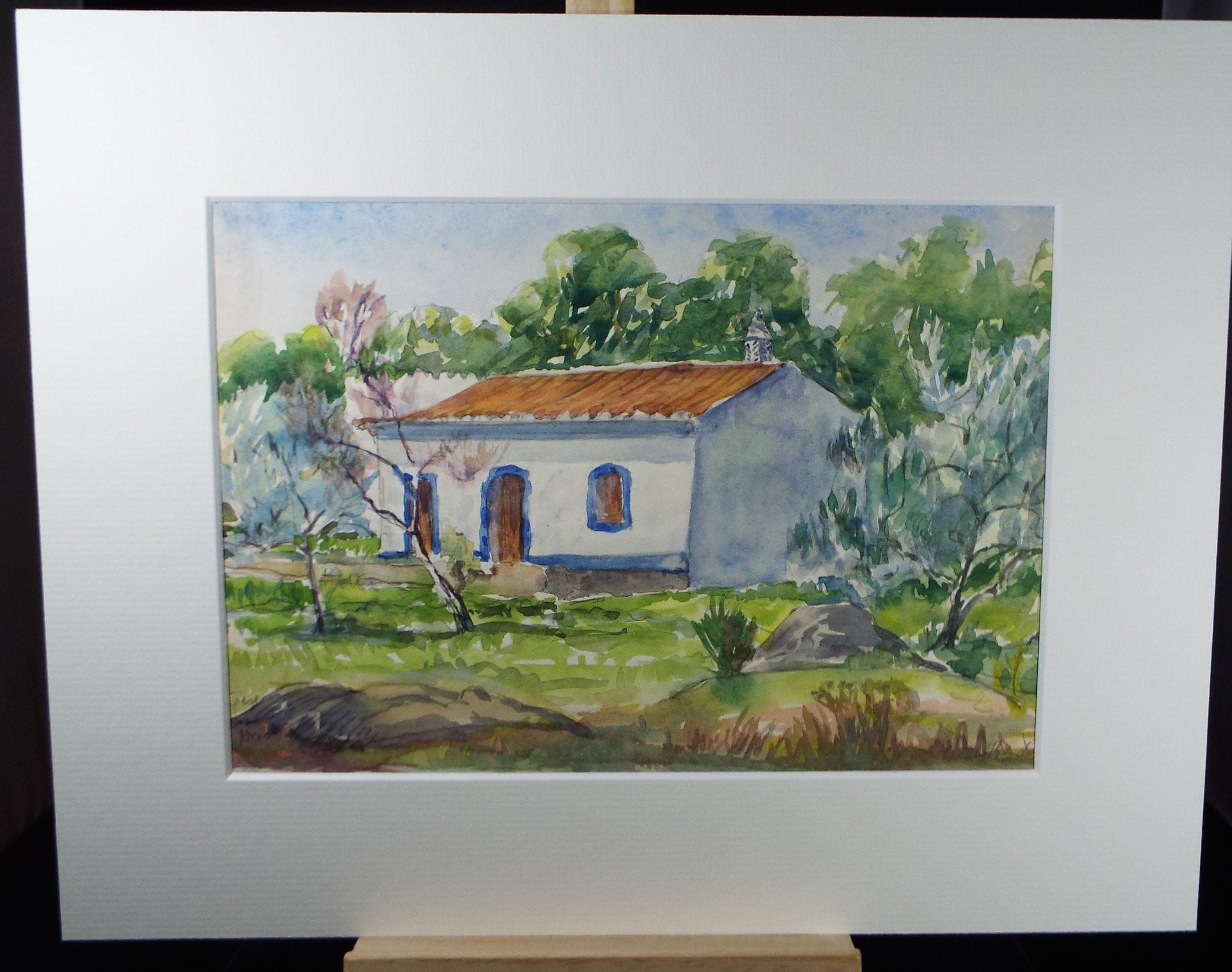 Original Watercolour, 'Spanish Farmhouse', circa 1990's, Dorothy Litherland.
