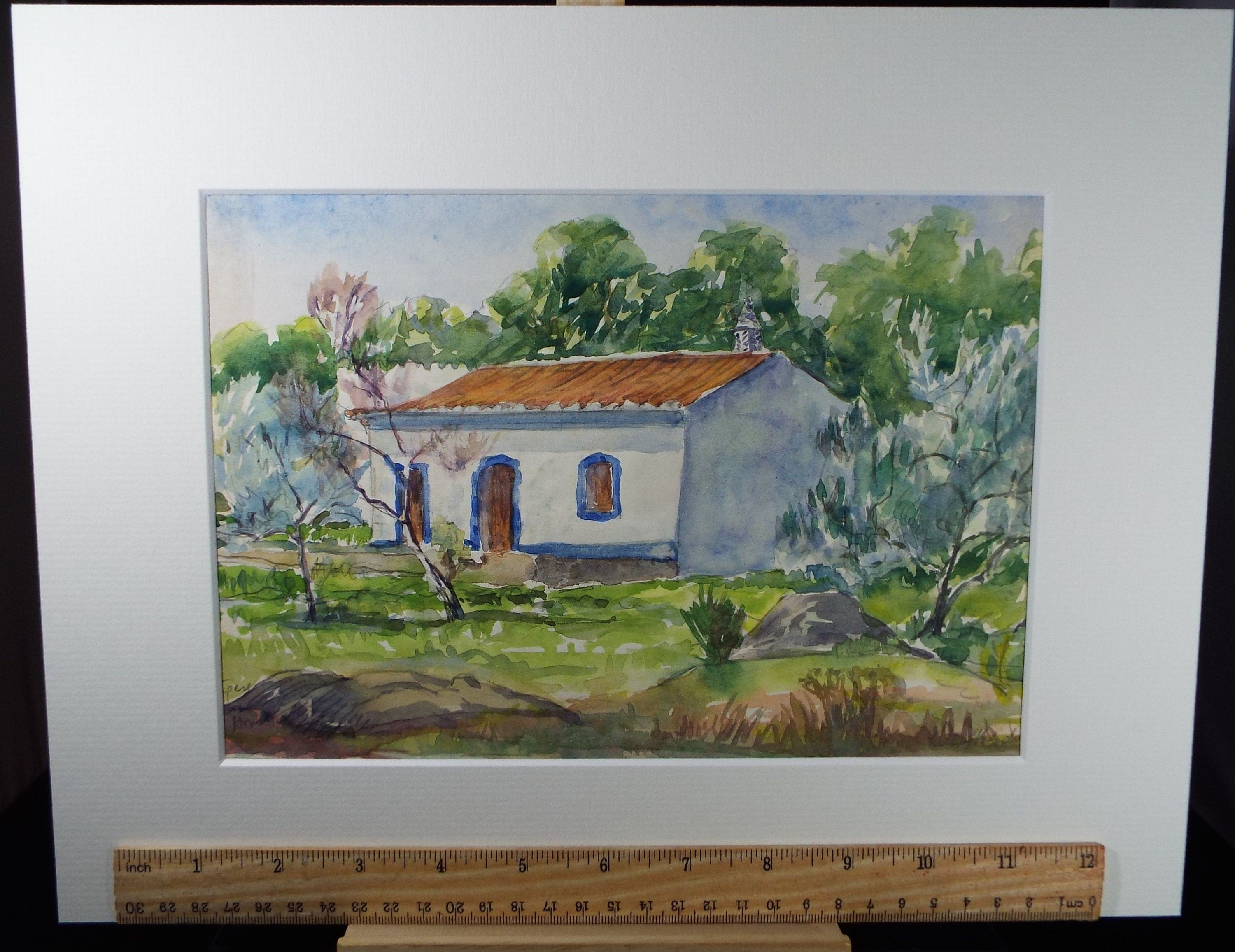 Original Watercolour, 'Spanish Farmhouse', circa 1990's, Dorothy Litherland.