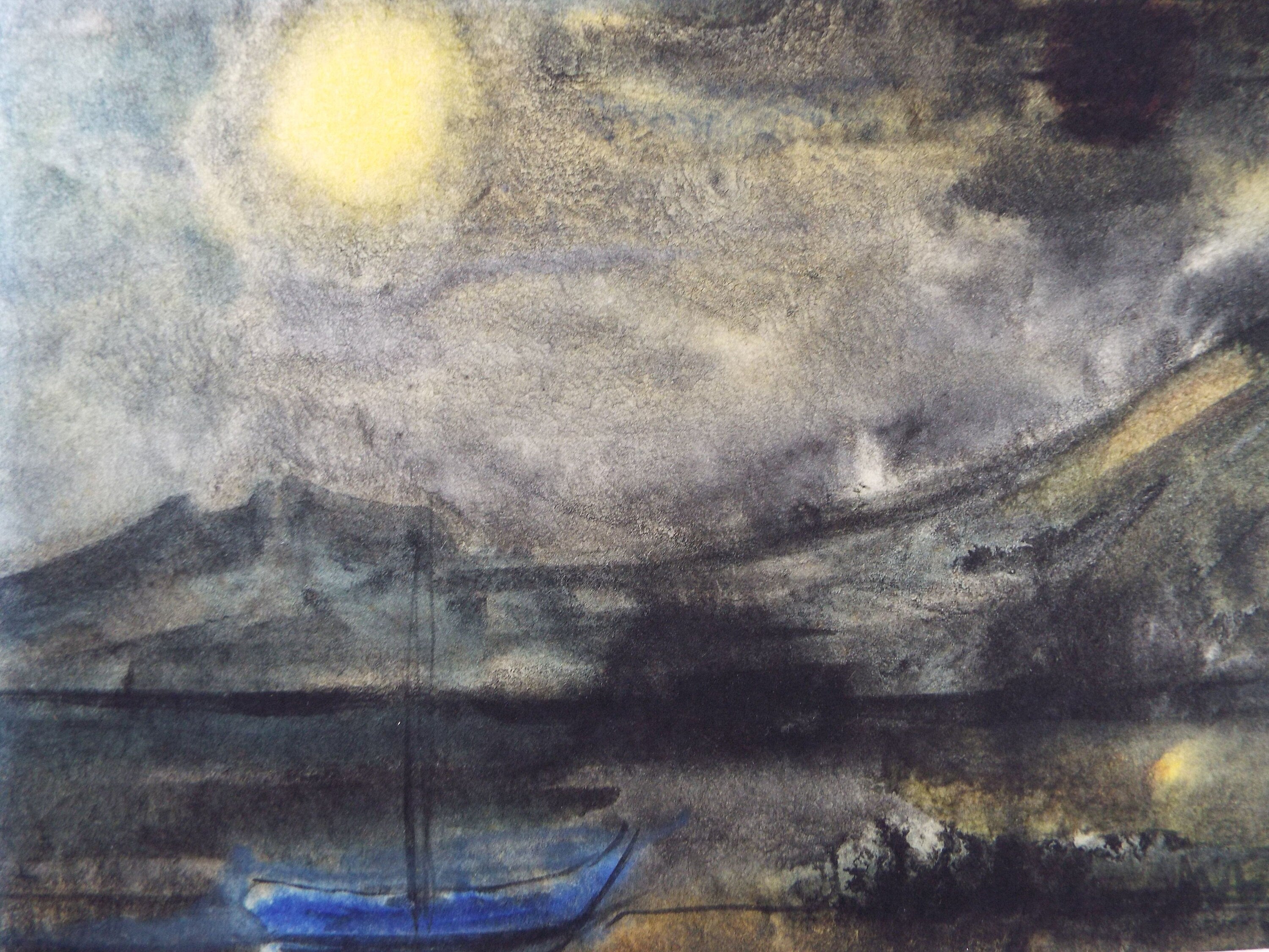 Original Watercolour, 'Moonlit Sailing Boat', Circa 1990, Dorothy Litherland