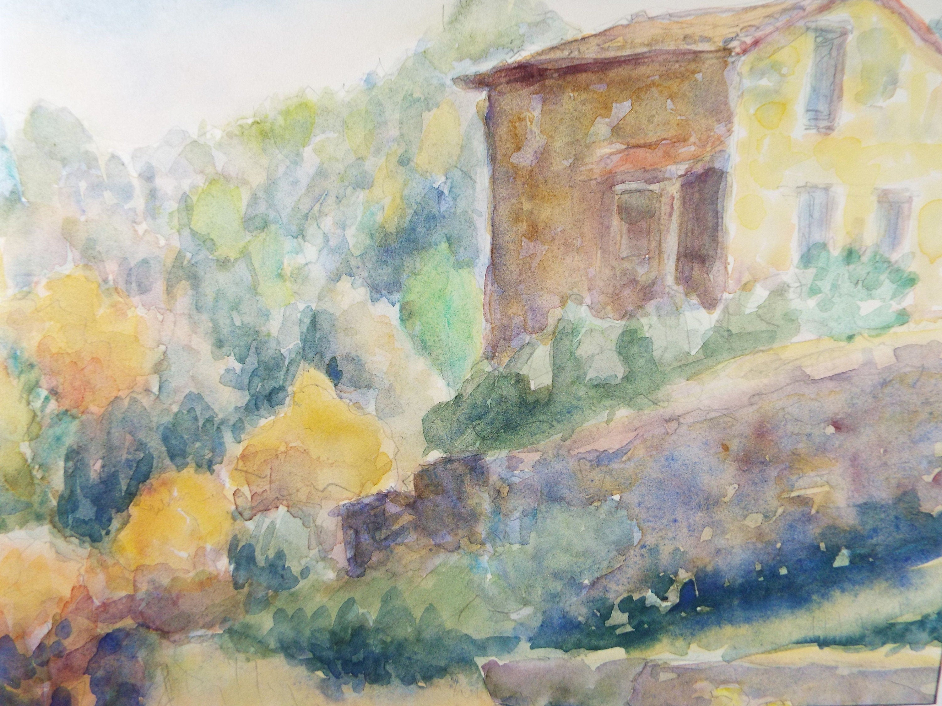 Original Watercolour, ' Farmhouse', circa 1990's, Dorothy Litherland.