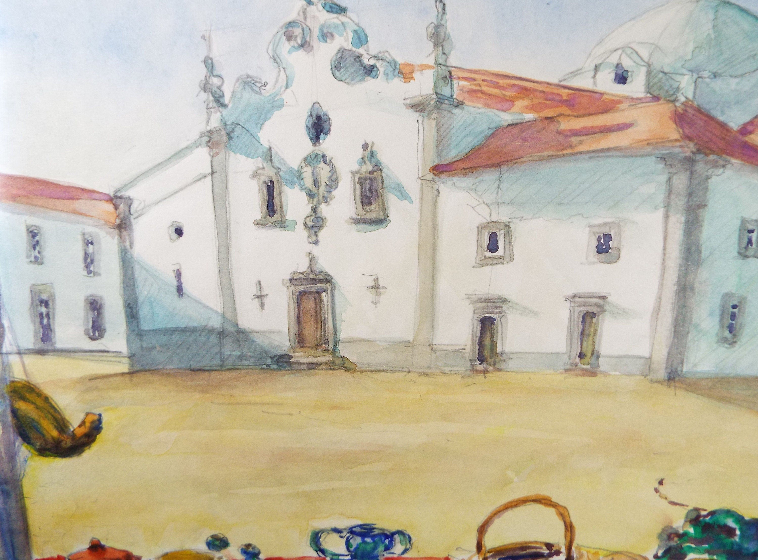 Original Watercolour, 'Spanish Buildings', Circa 1980's, Dorothy Litherland