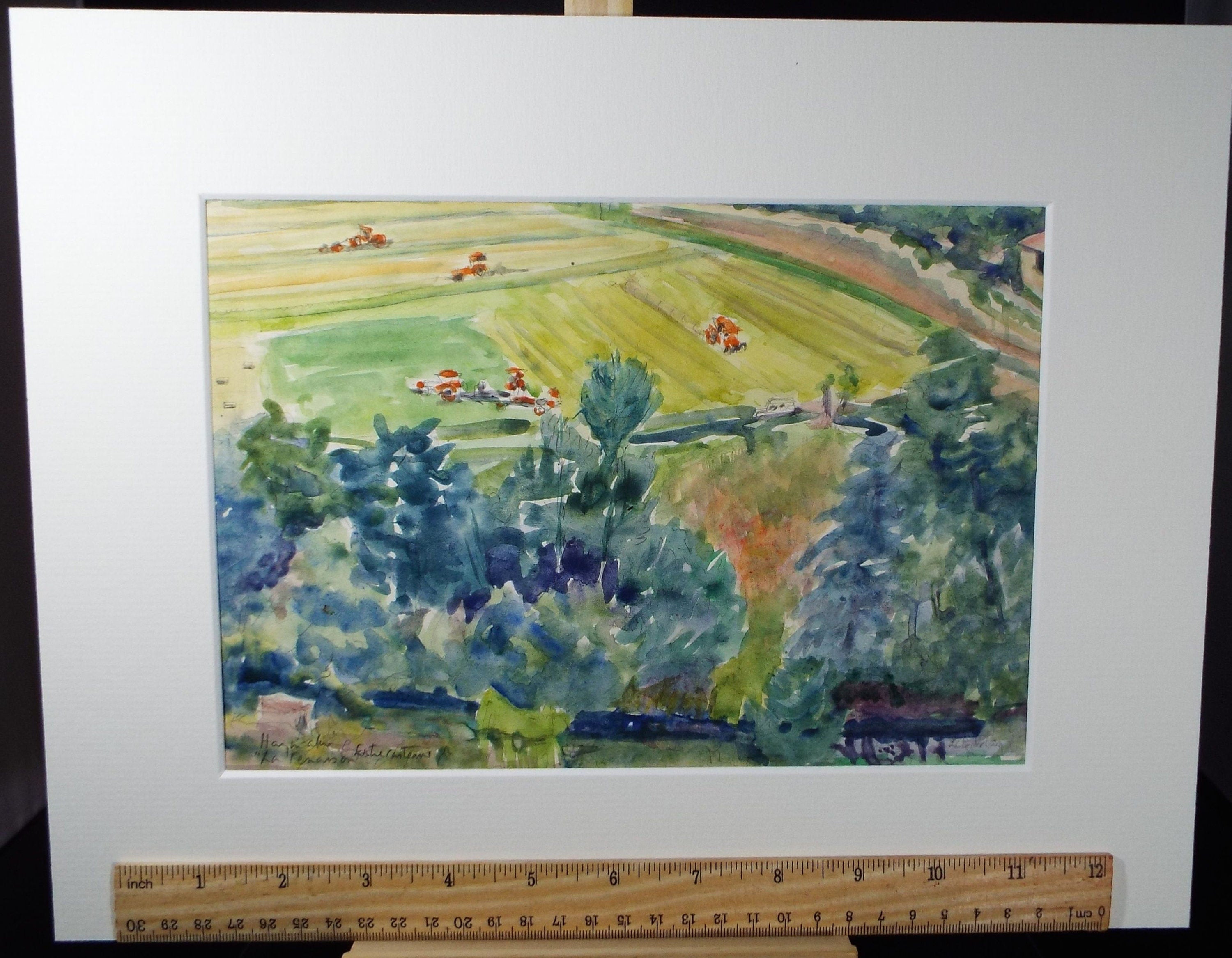 Original Watercolour, 'Working in the fields', circa 1990's, Dorothy Litherland