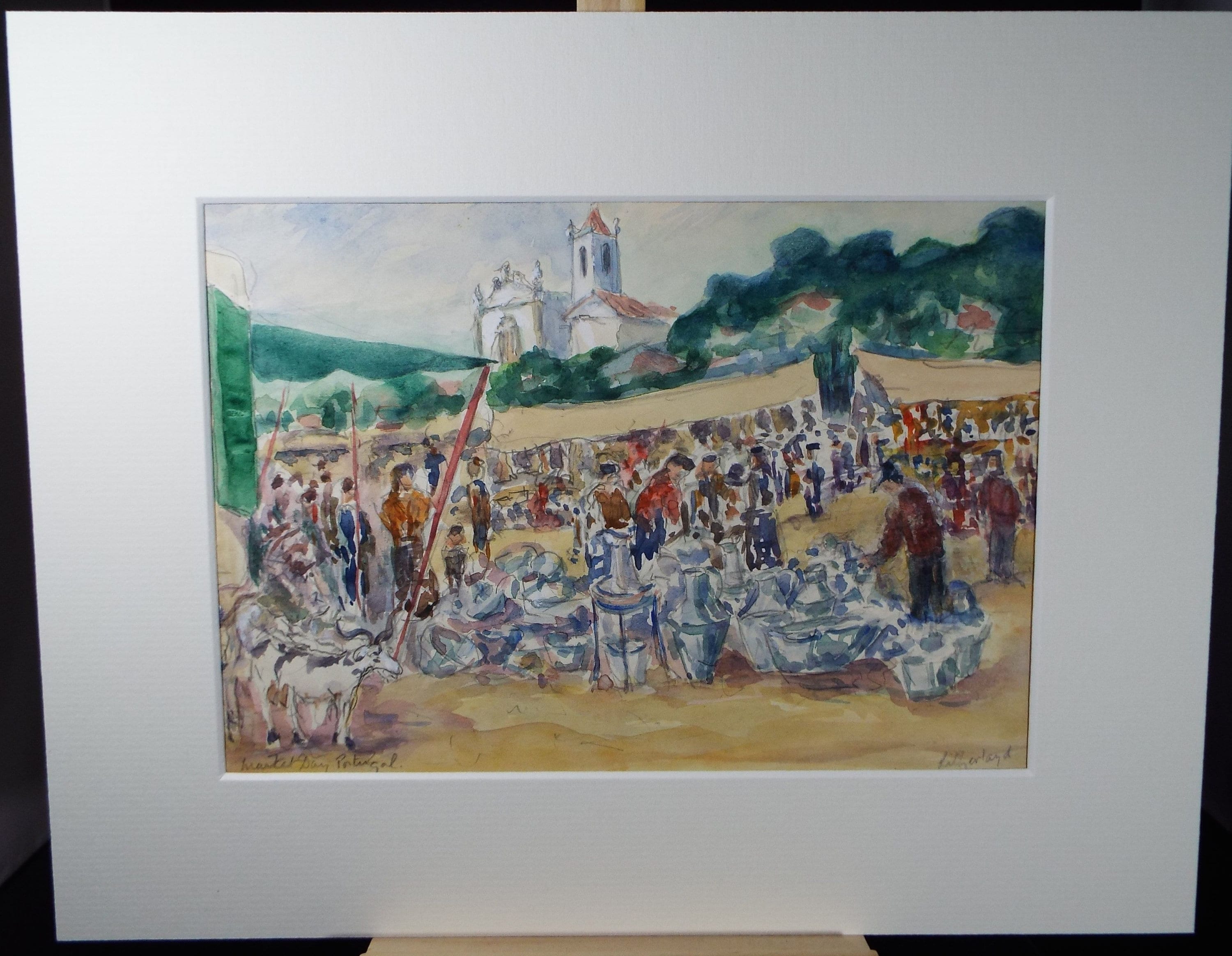 Original Watercolour & Gouache, 'Market Day - Portugal', c1990's, Dorothy Litherland