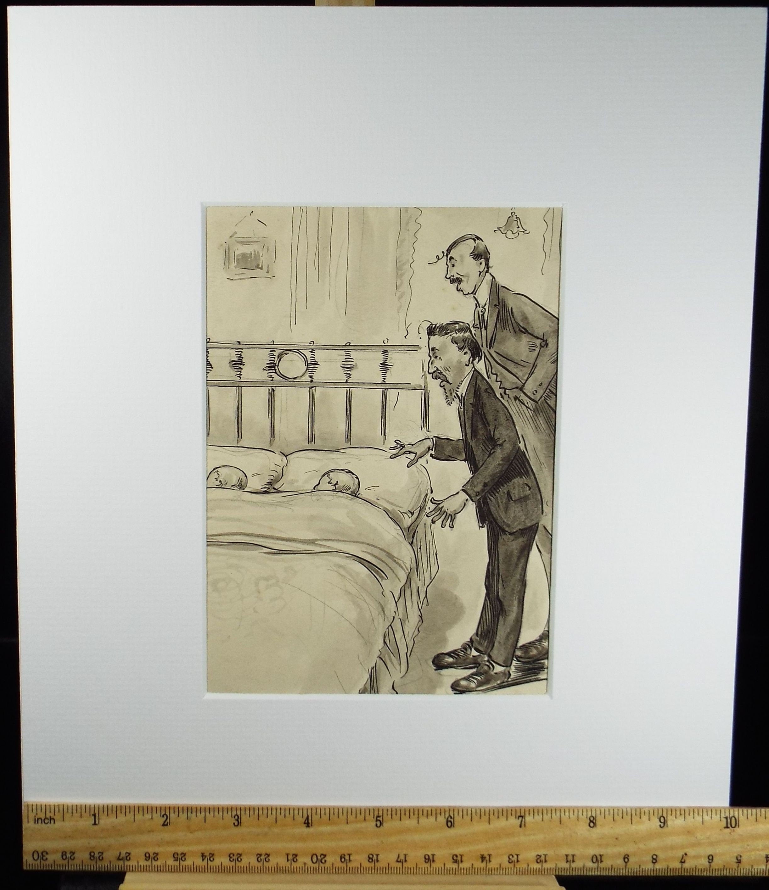 Original ink and wash 'Sleeping Children', Artist Unknown, circa 1915