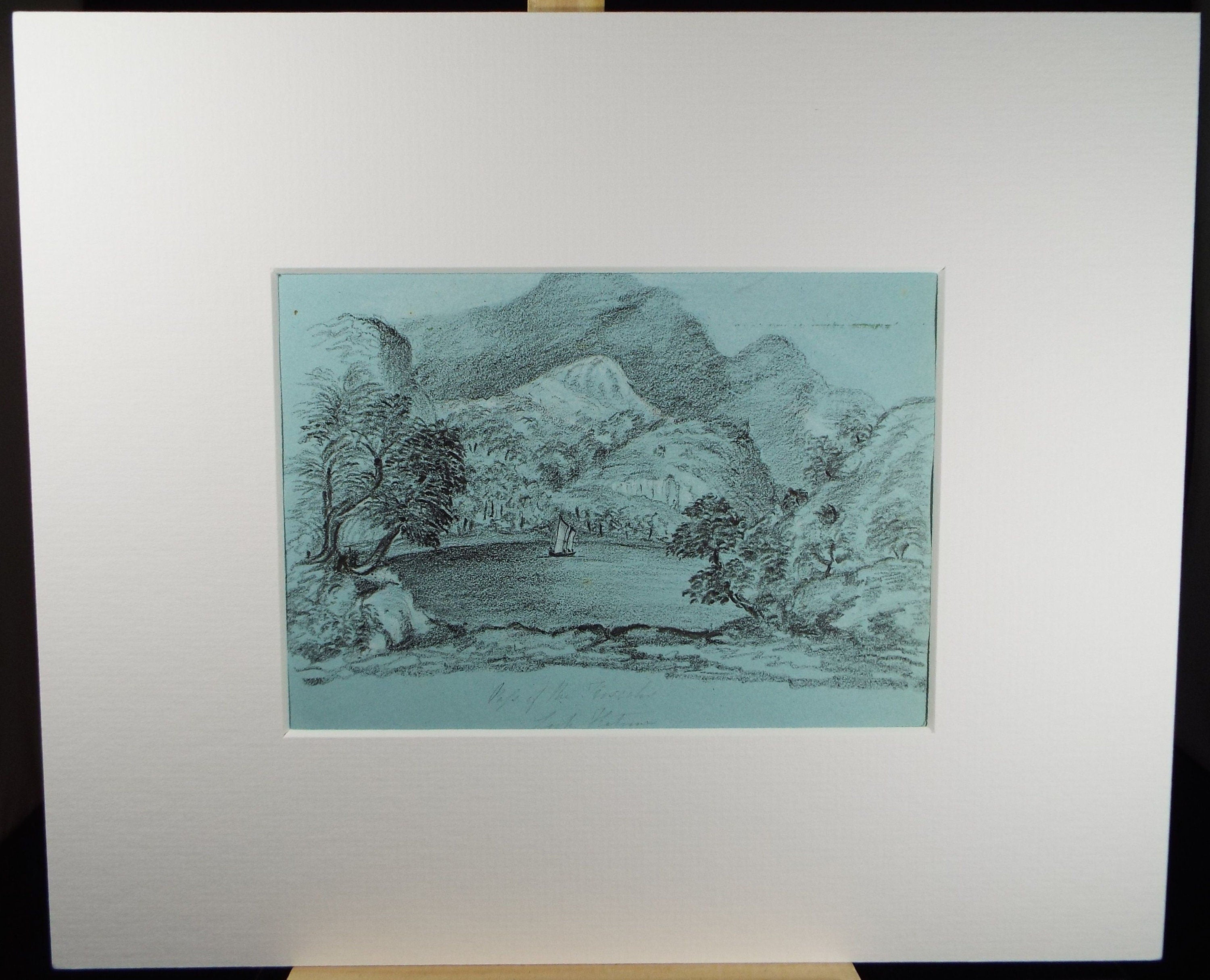 Original Pencil Drawing,'Sailing with distant hills', Artist Unknown, Late 19th Century