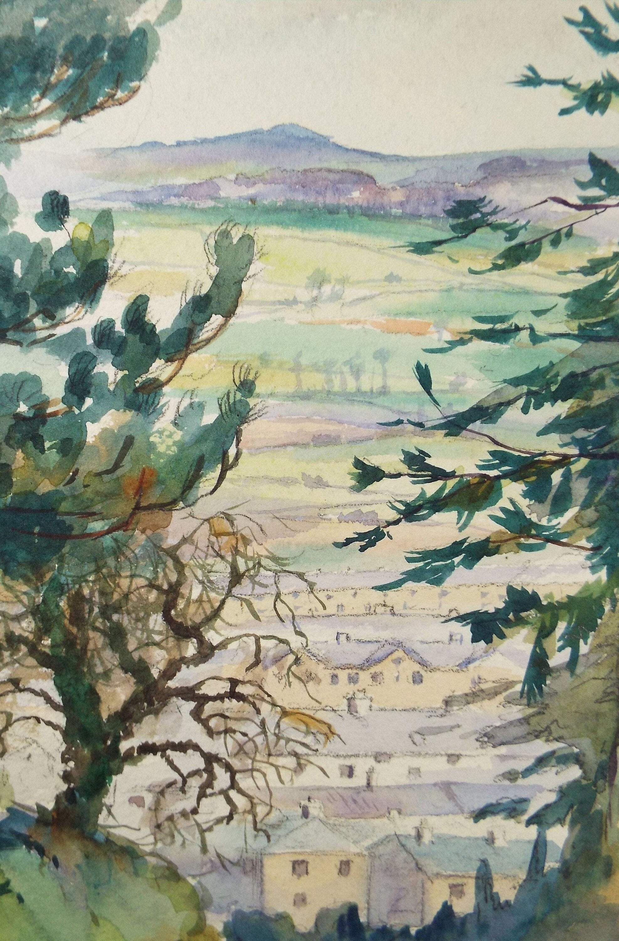 Original Watercolour, 'Town View', Circa 1920's, Mary Hibbs