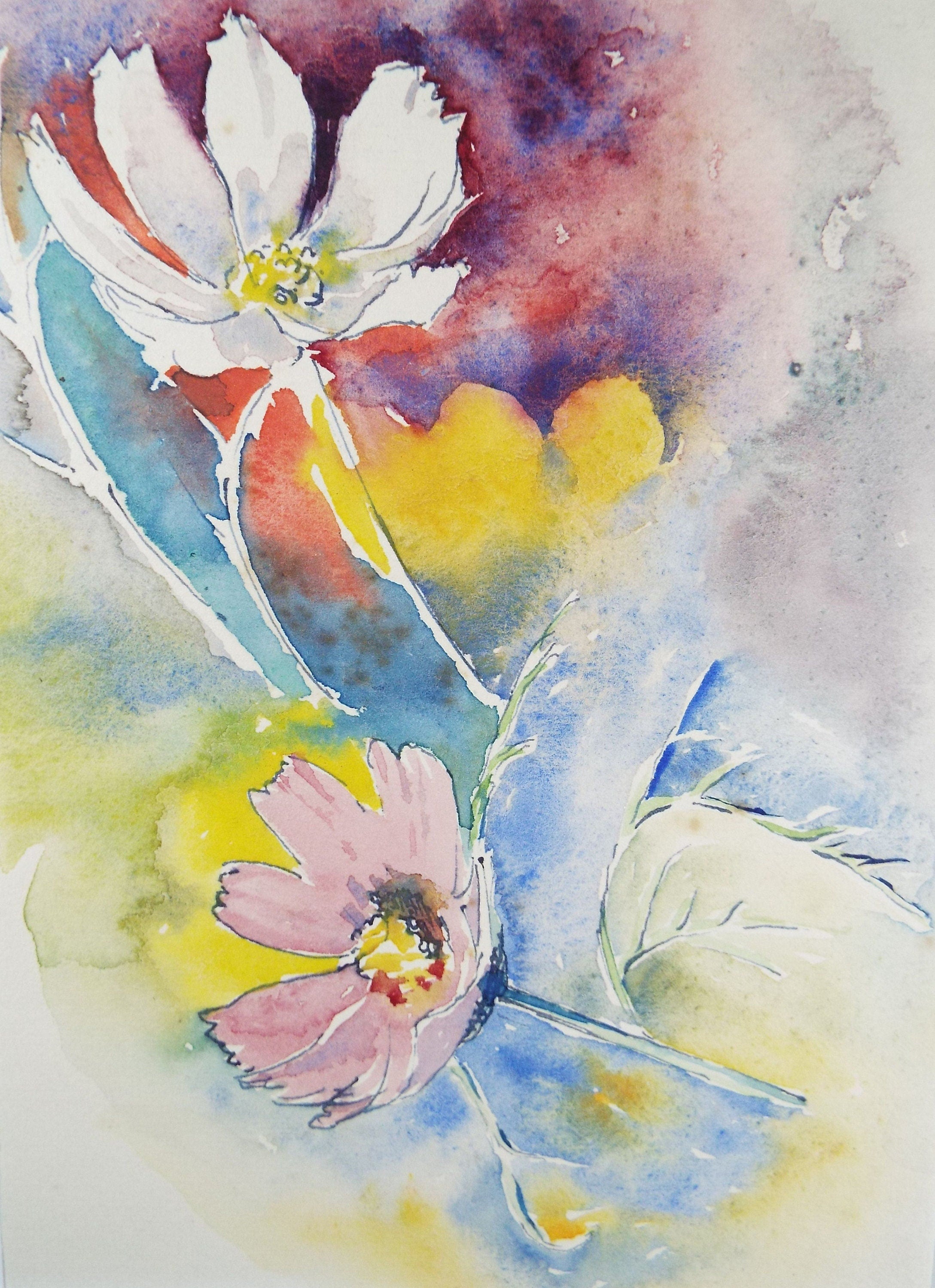Original Watercolour, 'Flower Study', Circa 1940's, Indistinctly Signed
