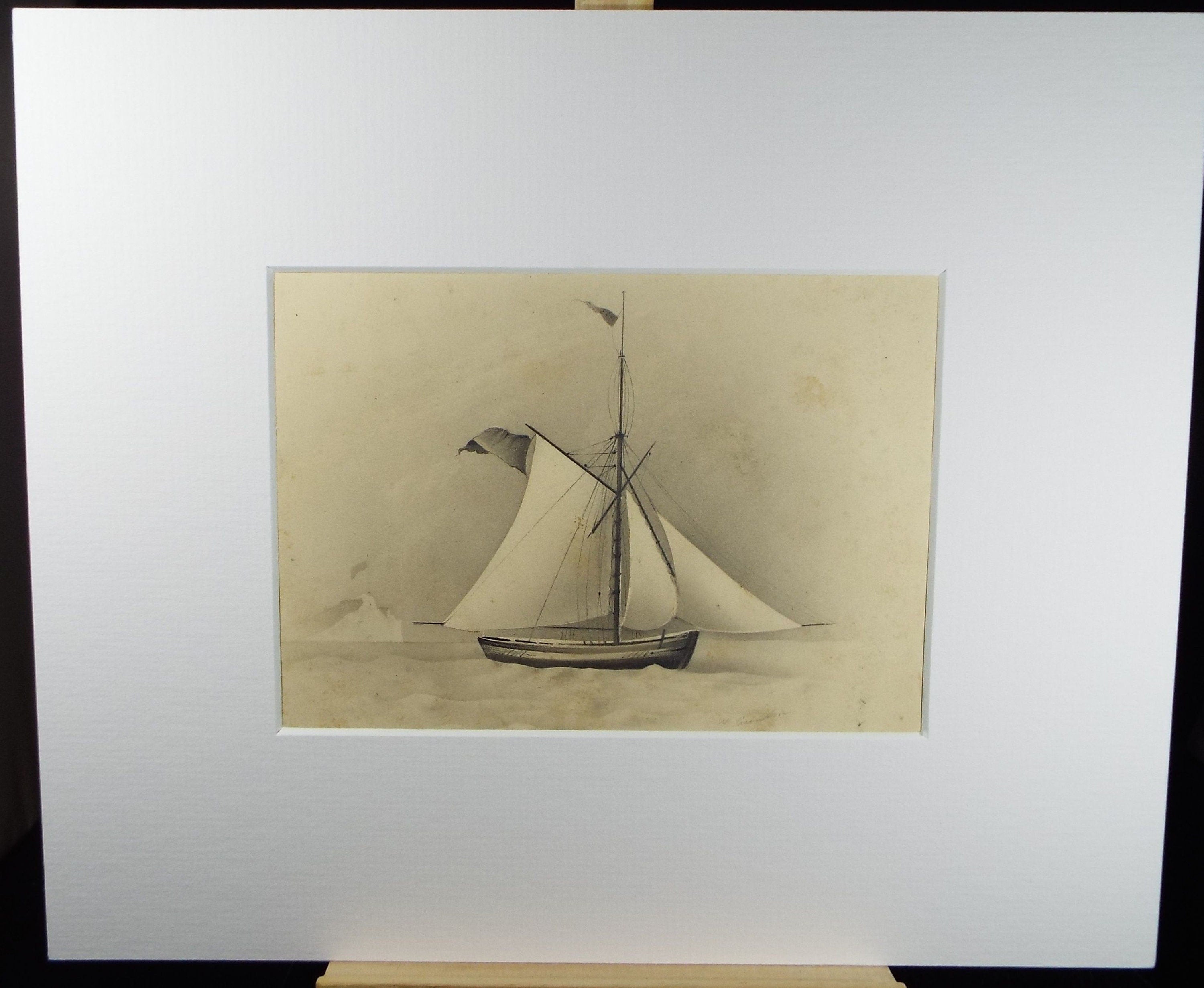Original Pencil Drawing , 'At full Sail', Late 19th Century, Unknown Artist