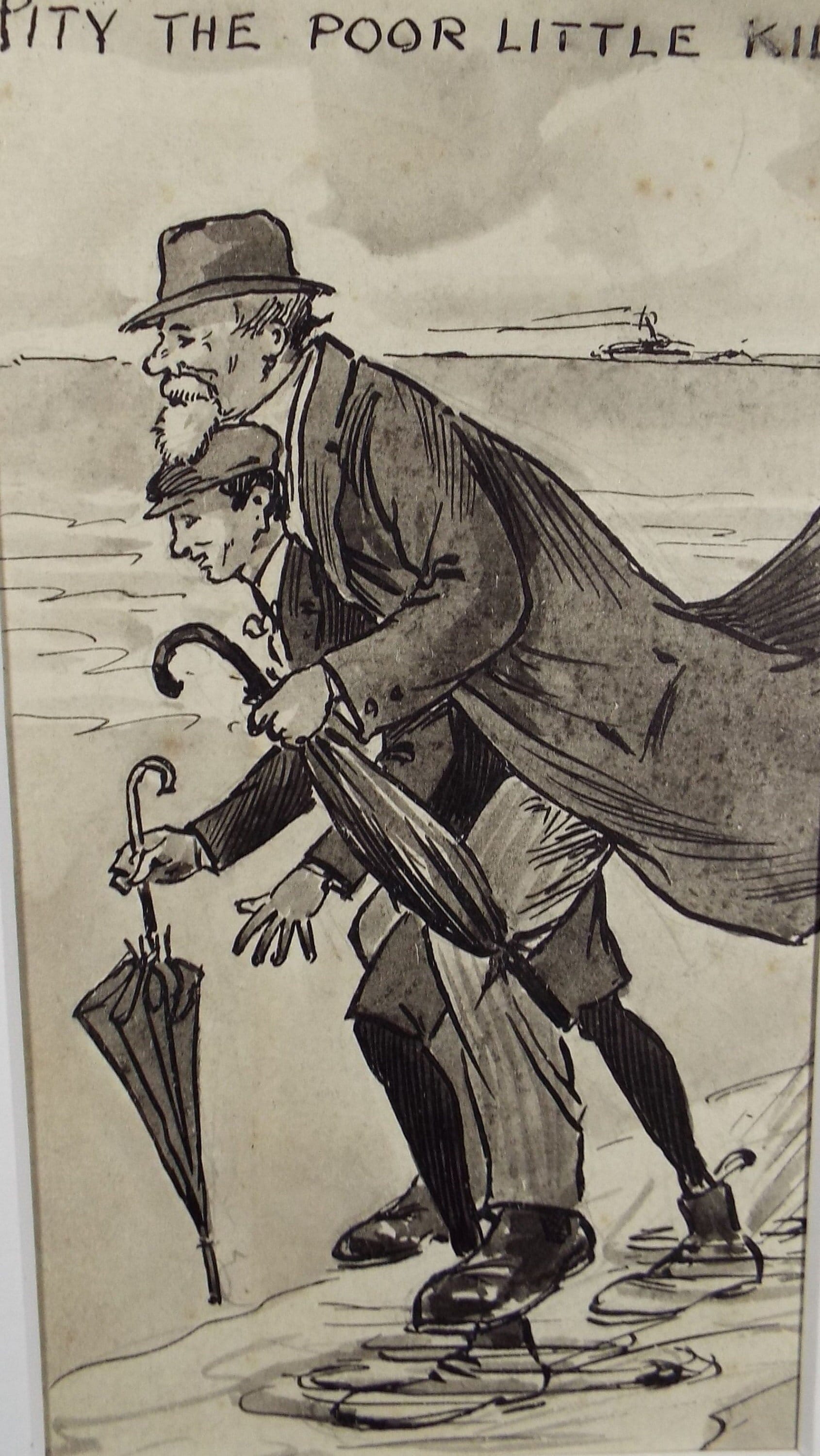 Original ink and wash 'Pity the Poor little kid', Artist Unknown, circa 1915