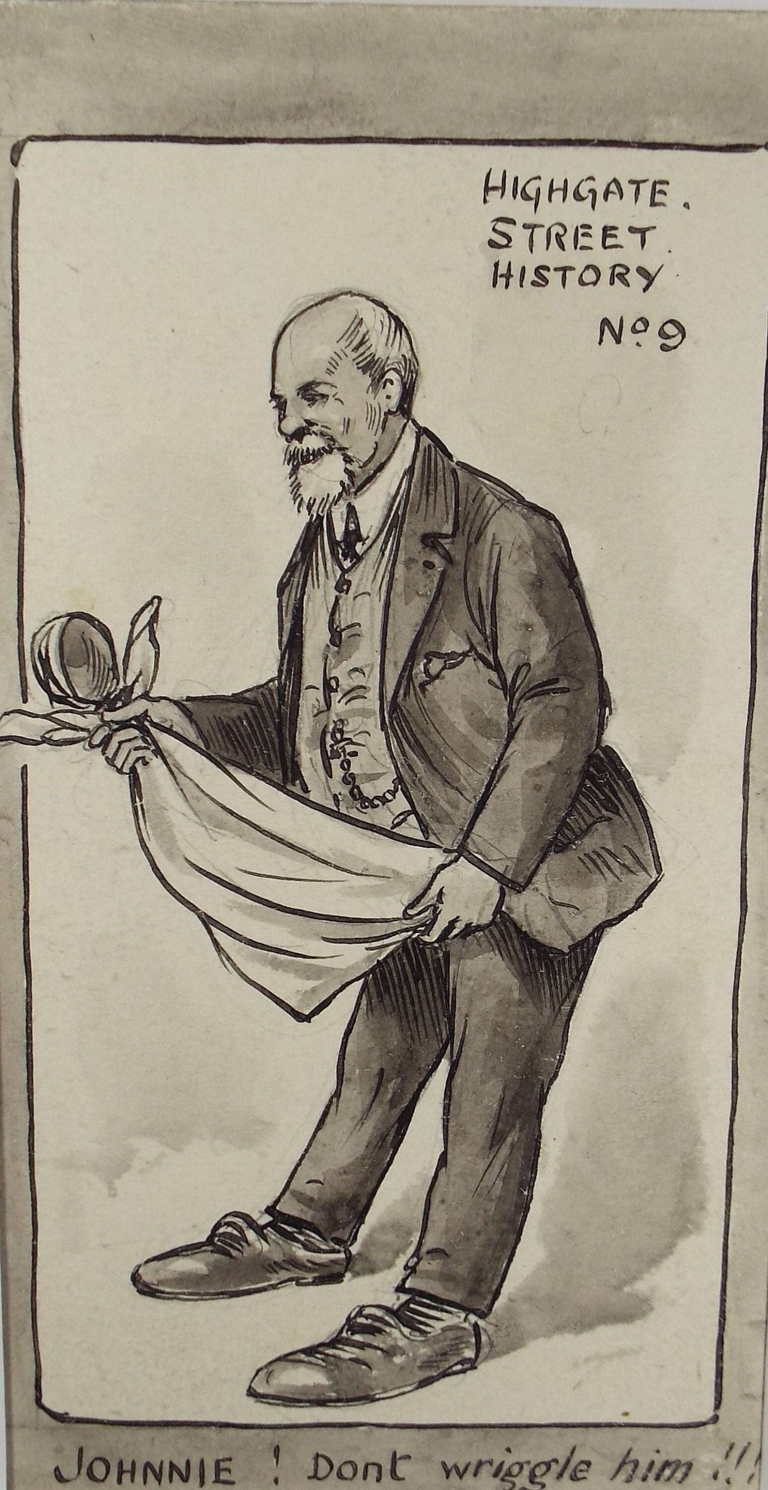 Original ink and wash 'Don't Wriggle him', Artist Unknown, circa 1915