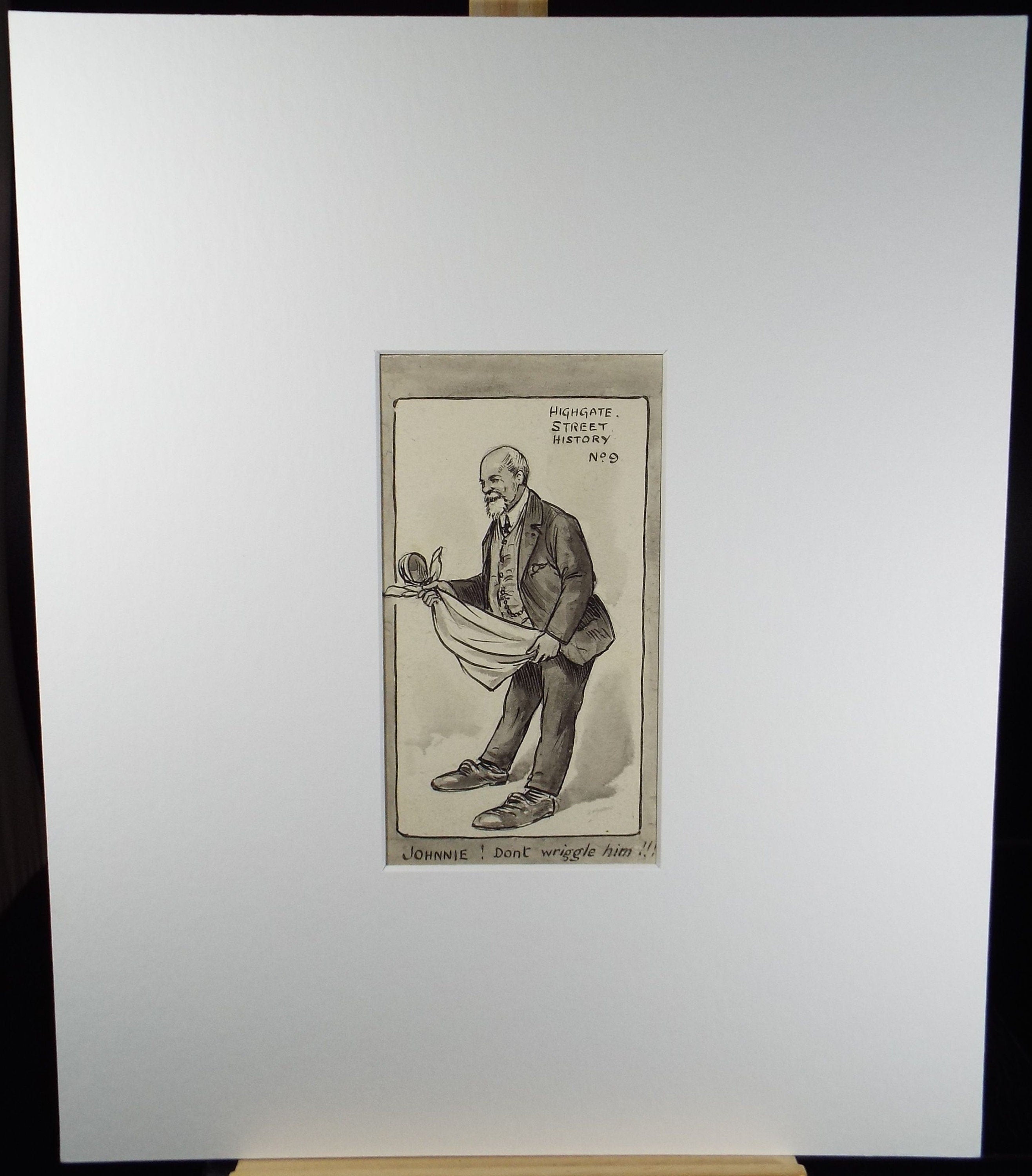 Original ink and wash 'Don't Wriggle him', Artist Unknown, circa 1915