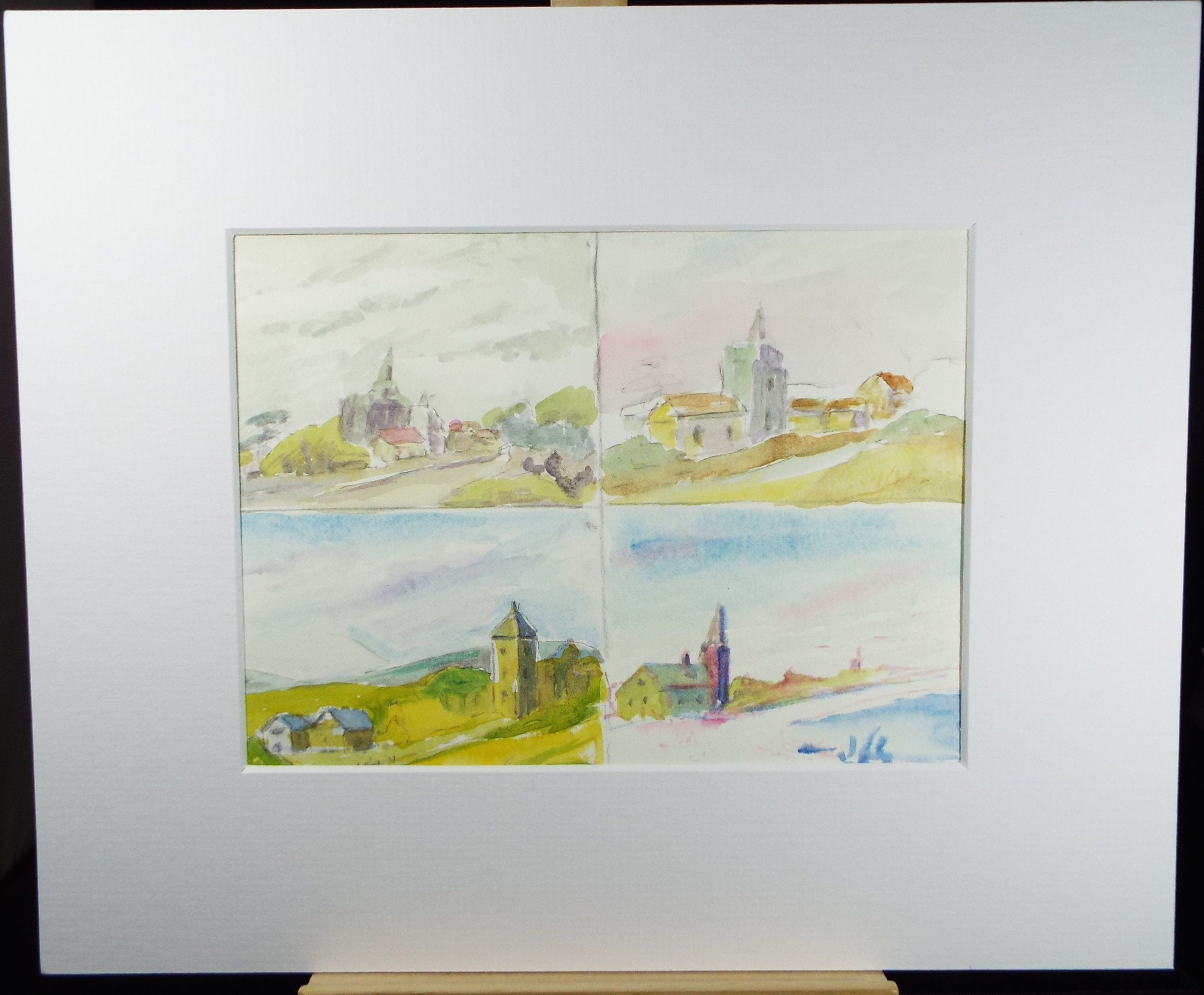 Original Watercolour Drawing 'Four Village views', c1990's, Artist Unknown