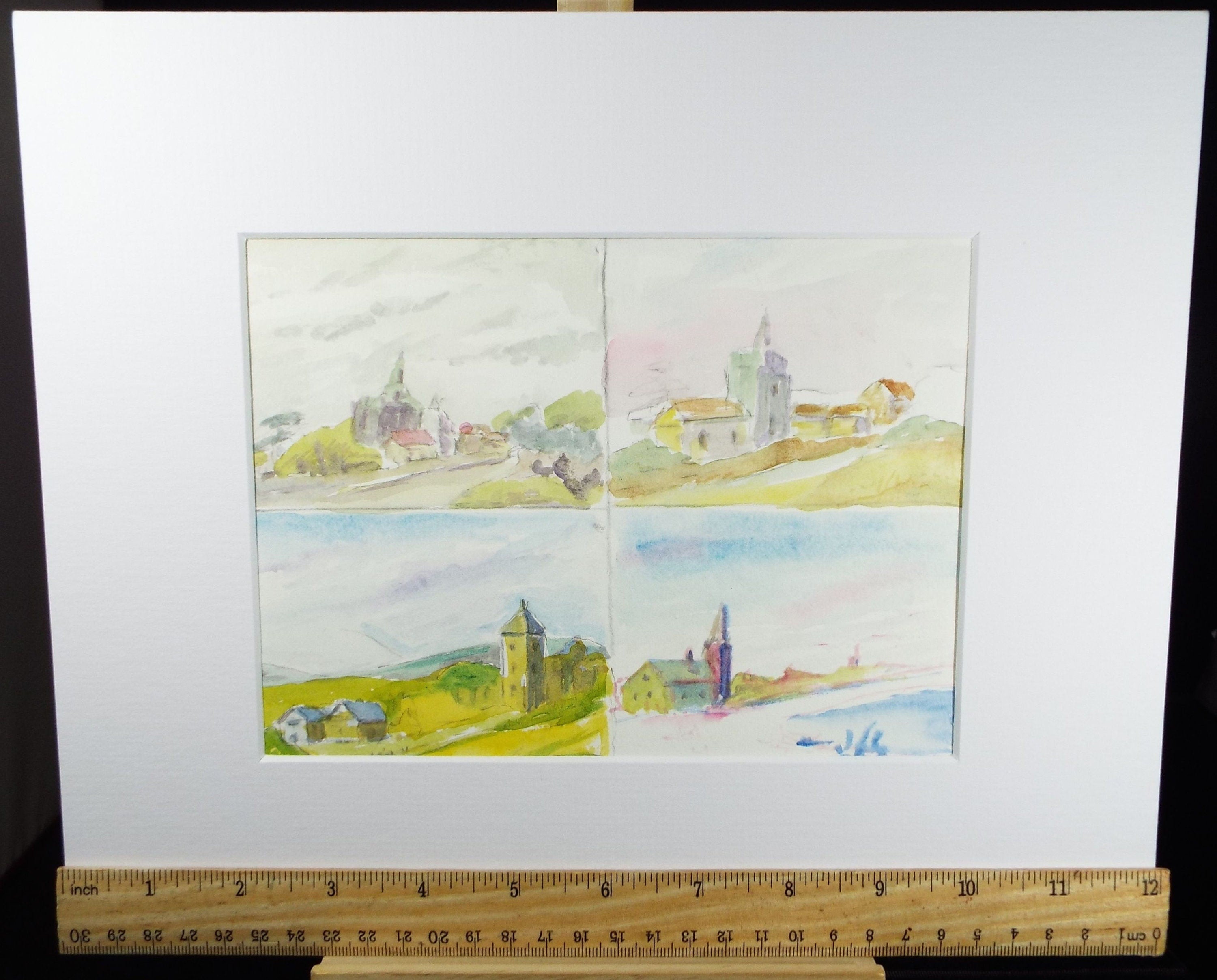 Original Watercolour Drawing 'Four Village views', c1990's, Artist Unknown