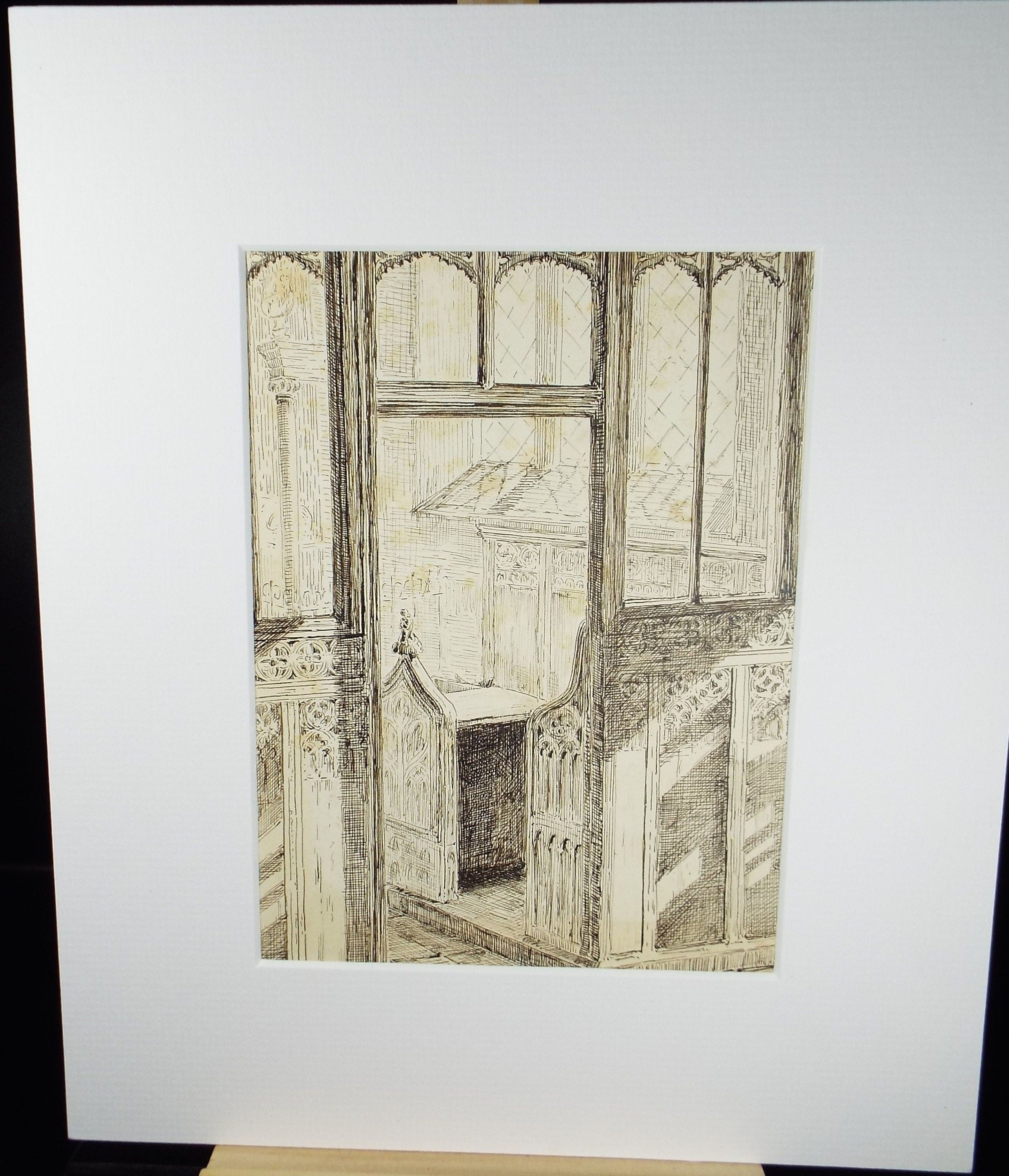 Original Pen & Ink, 'Pews and Rood Screen', Late 19th Century, Artist unknown