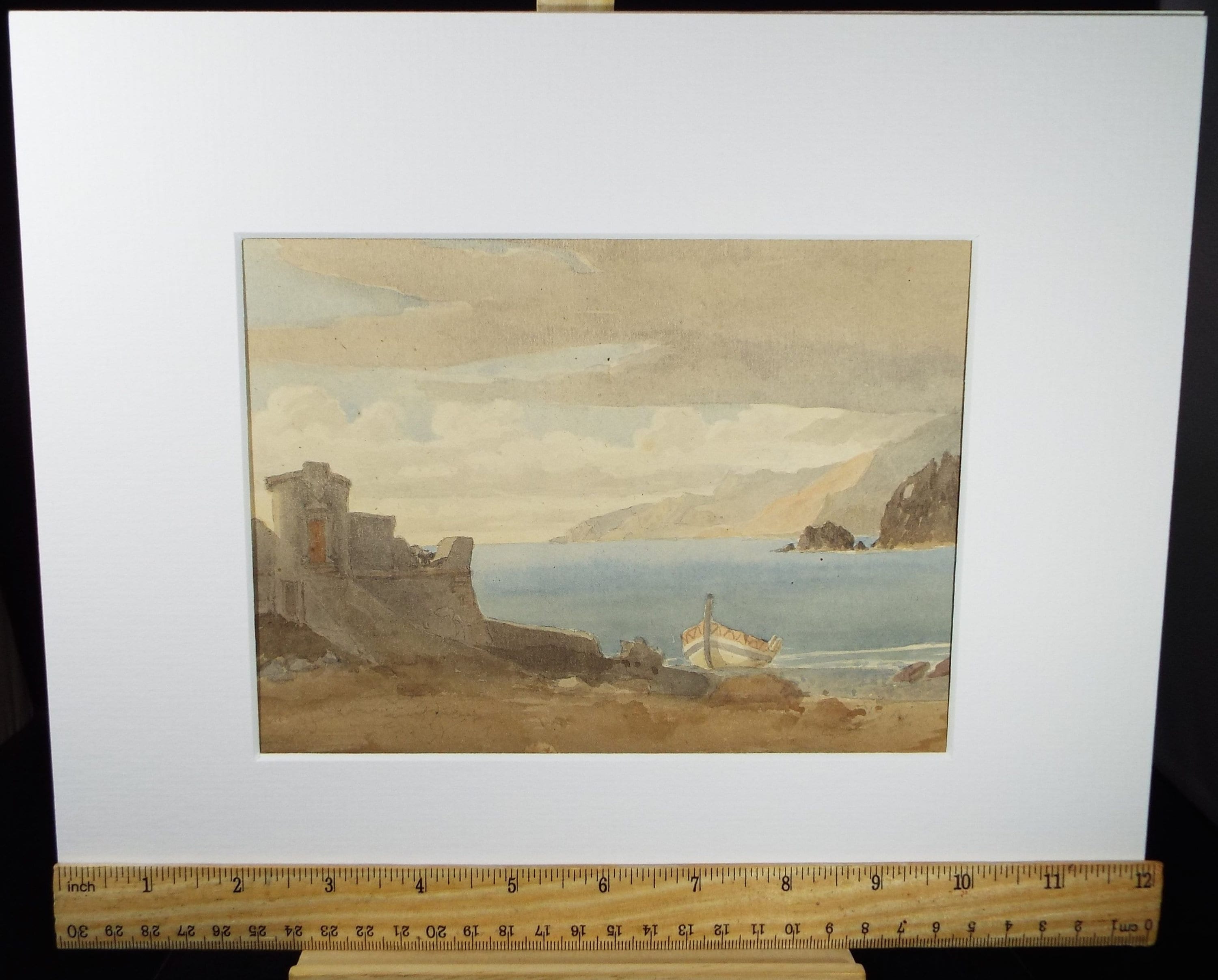 Original Watercolour, 'Fishing Boat on the Shore', late 19th Century, Unknown Artist