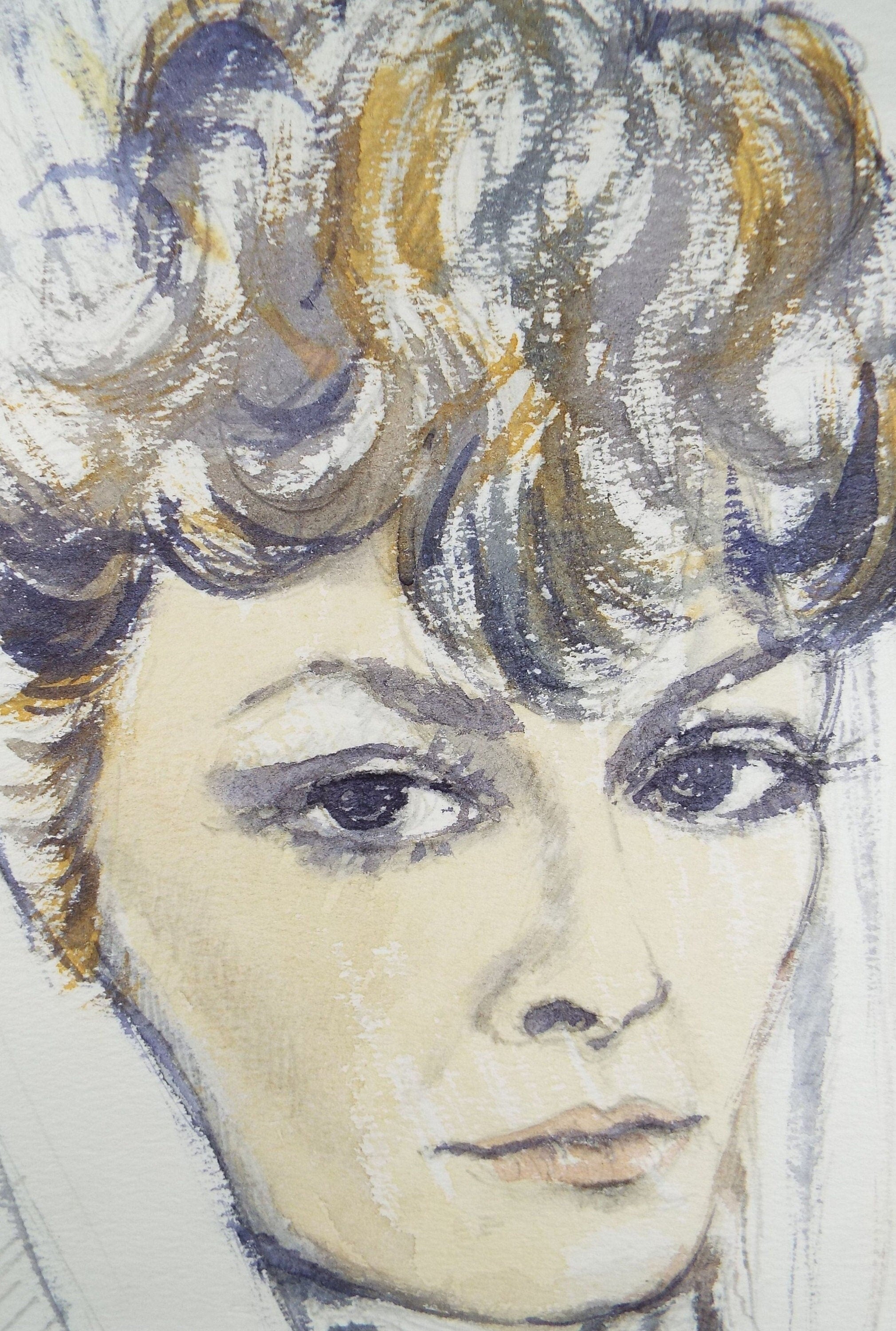 Original Watercolour 'Portrait of an Elegant Brunette', c1970s, Artist Unknown