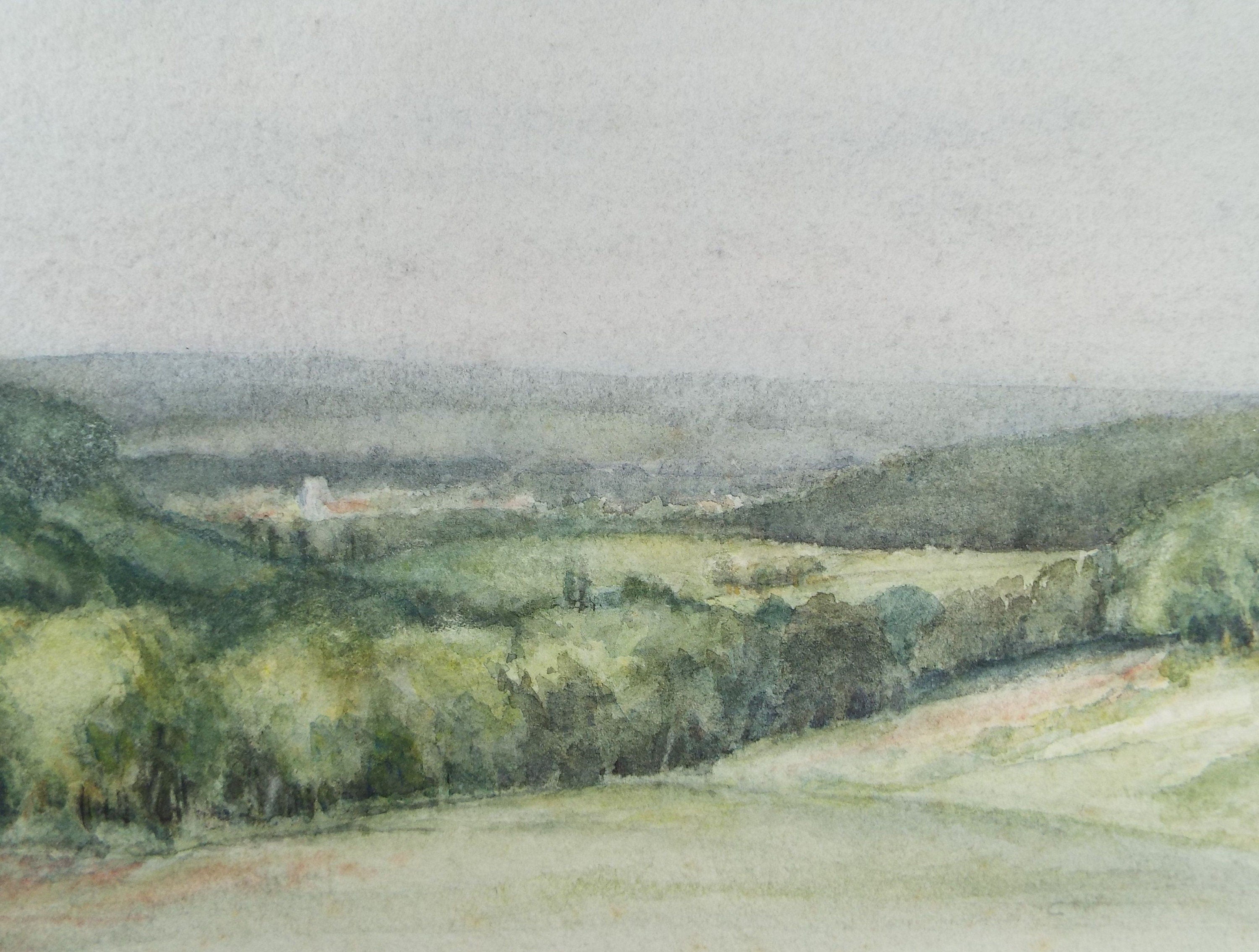 Original Watercolour, 'Green Landscape ', c1980's, Unknown Artist
