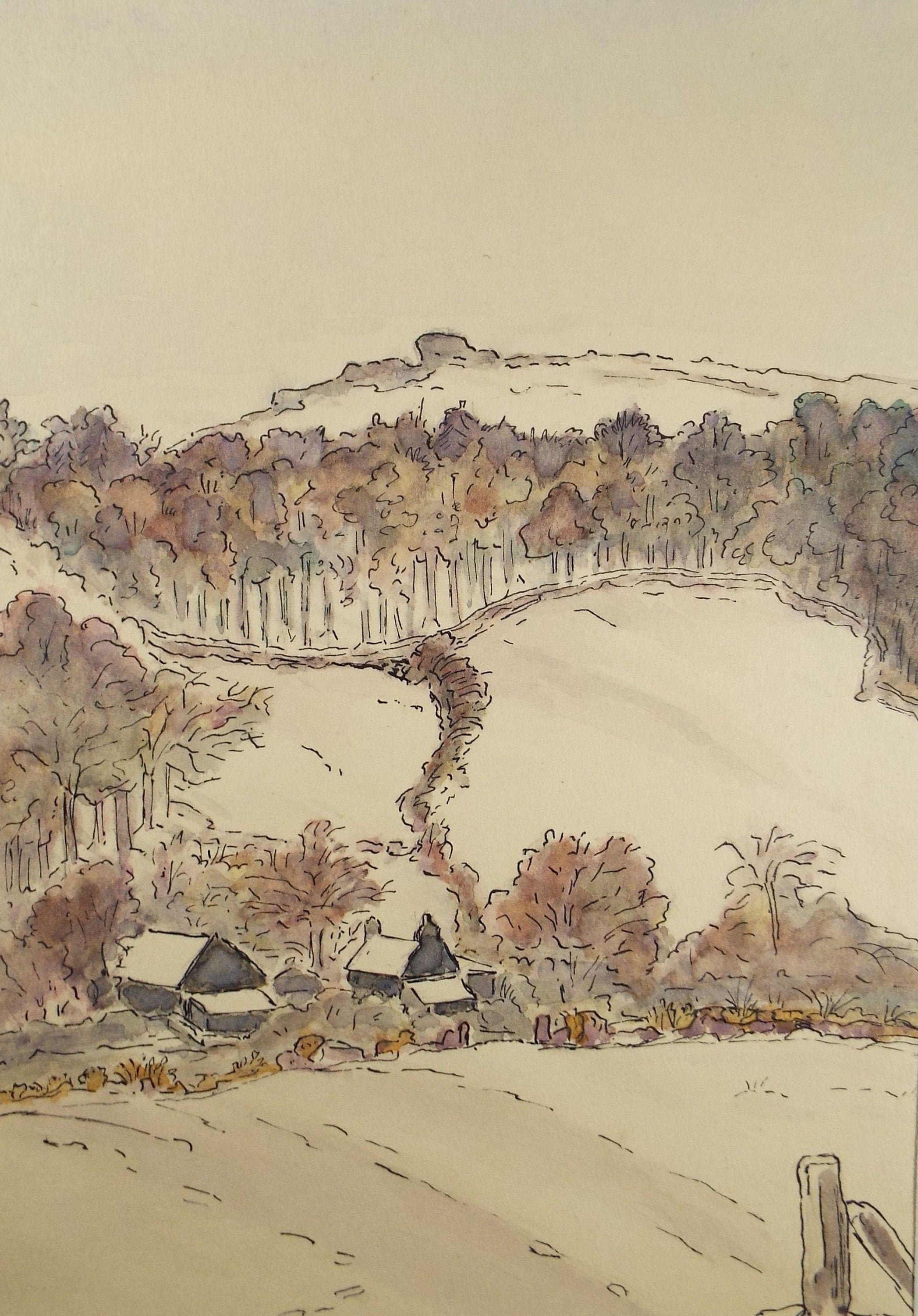 Original Watercolour, 'Hamlet in Woodland', circa 1930's, Artist Unknown