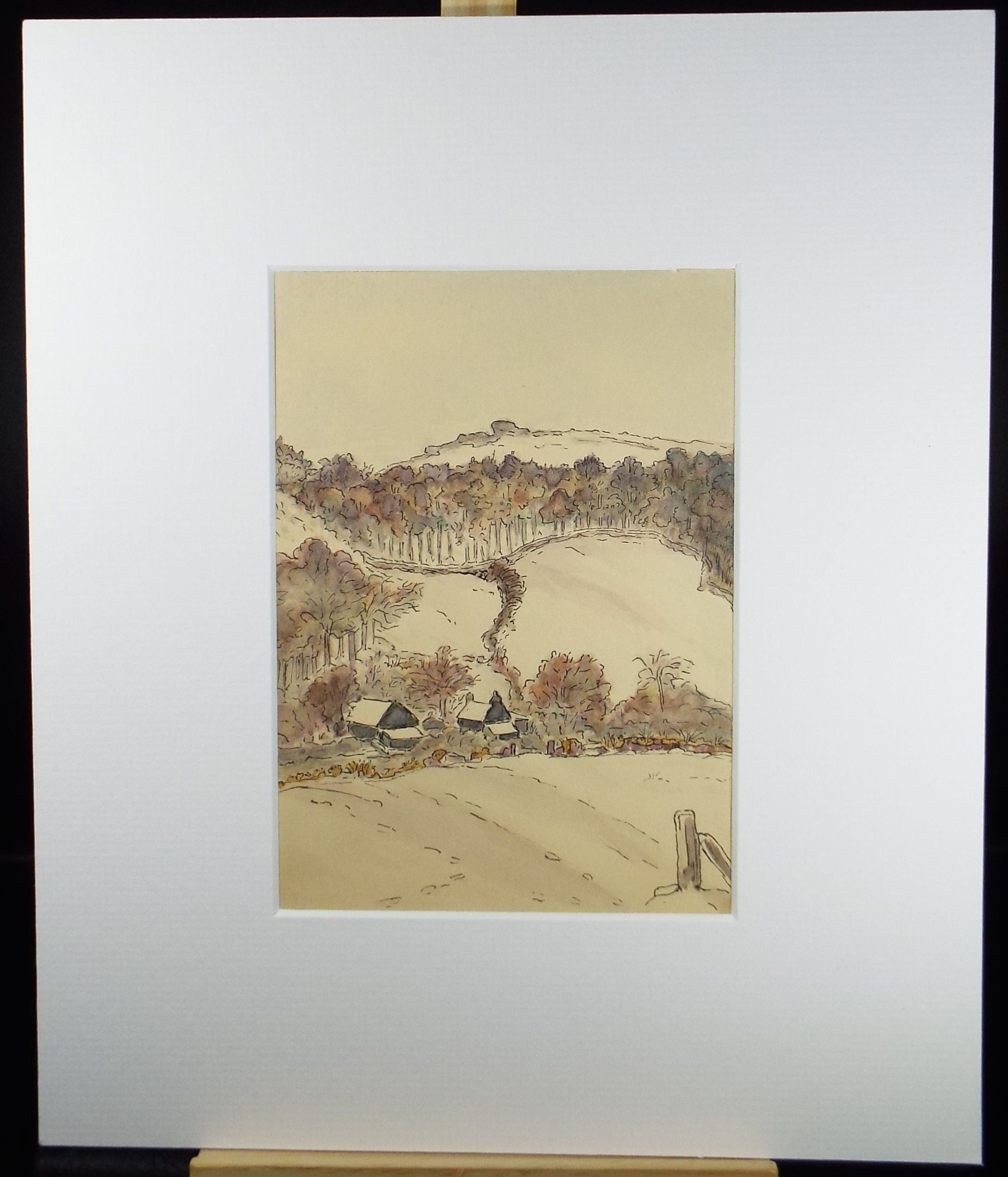 Original Watercolour, 'Hamlet in Woodland', circa 1930's, Artist Unknown