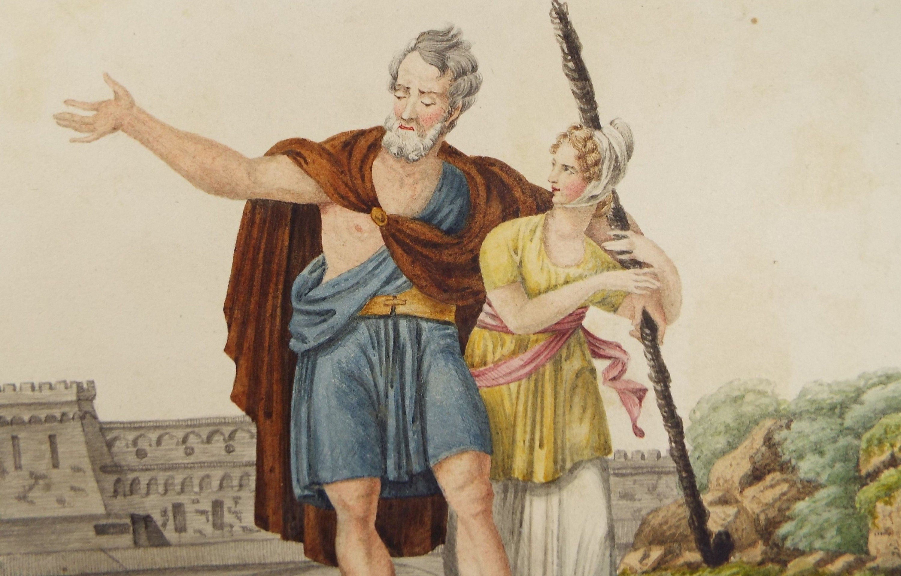 Original Watercolour, 'Male & Female figure, Late 19th Century, Artist Unknown