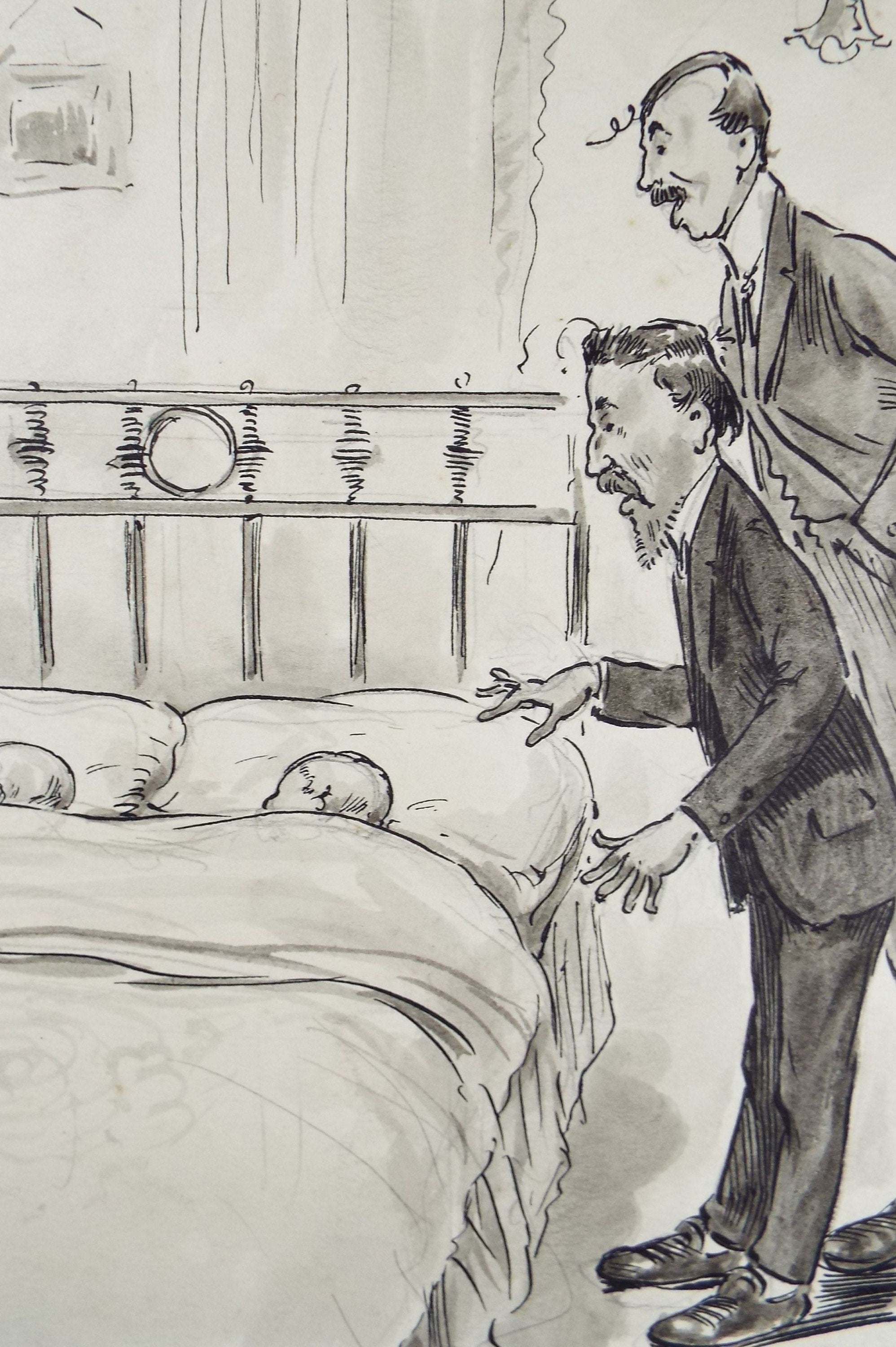 Original ink and wash 'Sleeping Children', Artist Unknown, circa 1915