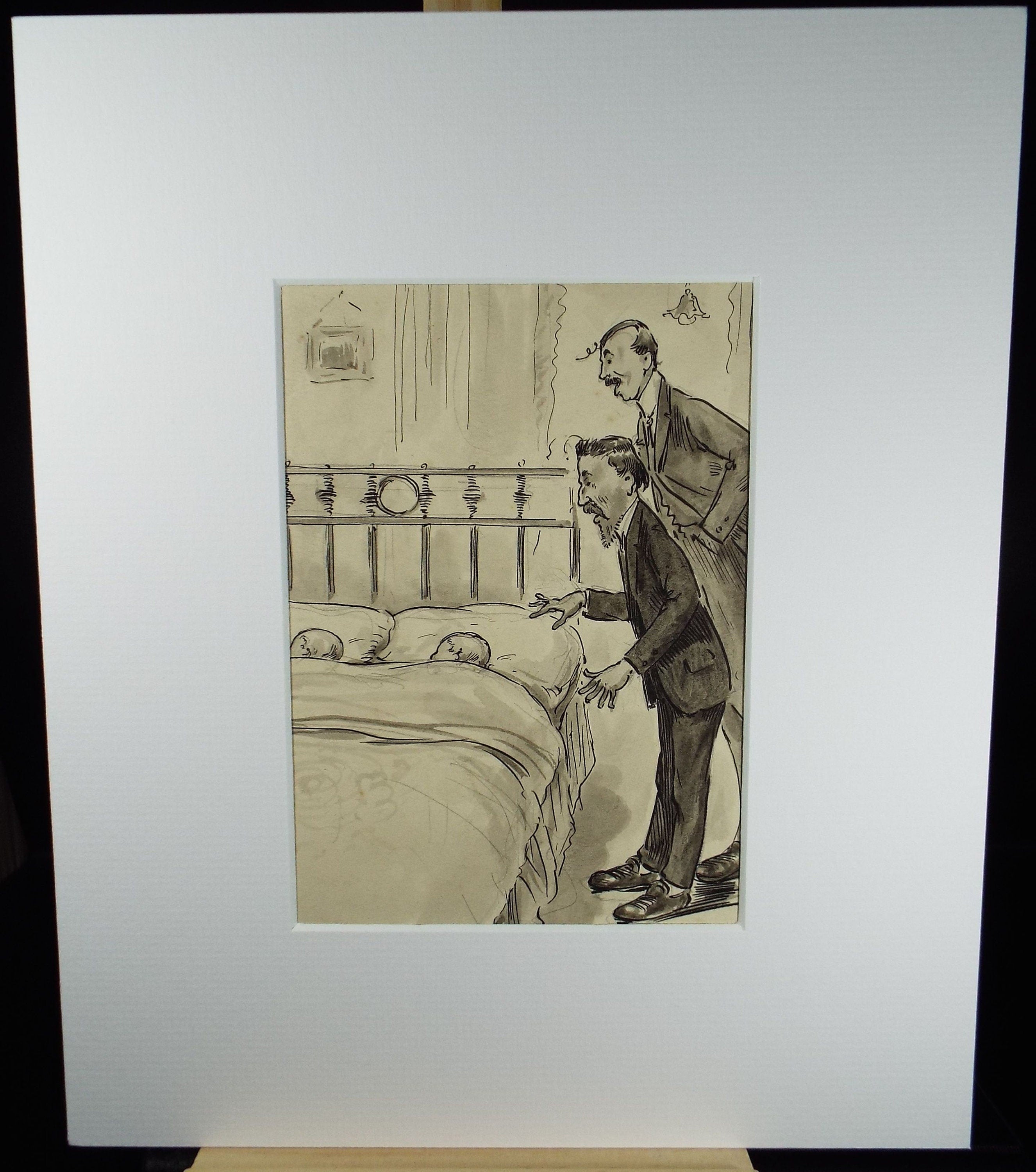 Original ink and wash 'Sleeping Children', Artist Unknown, circa 1915