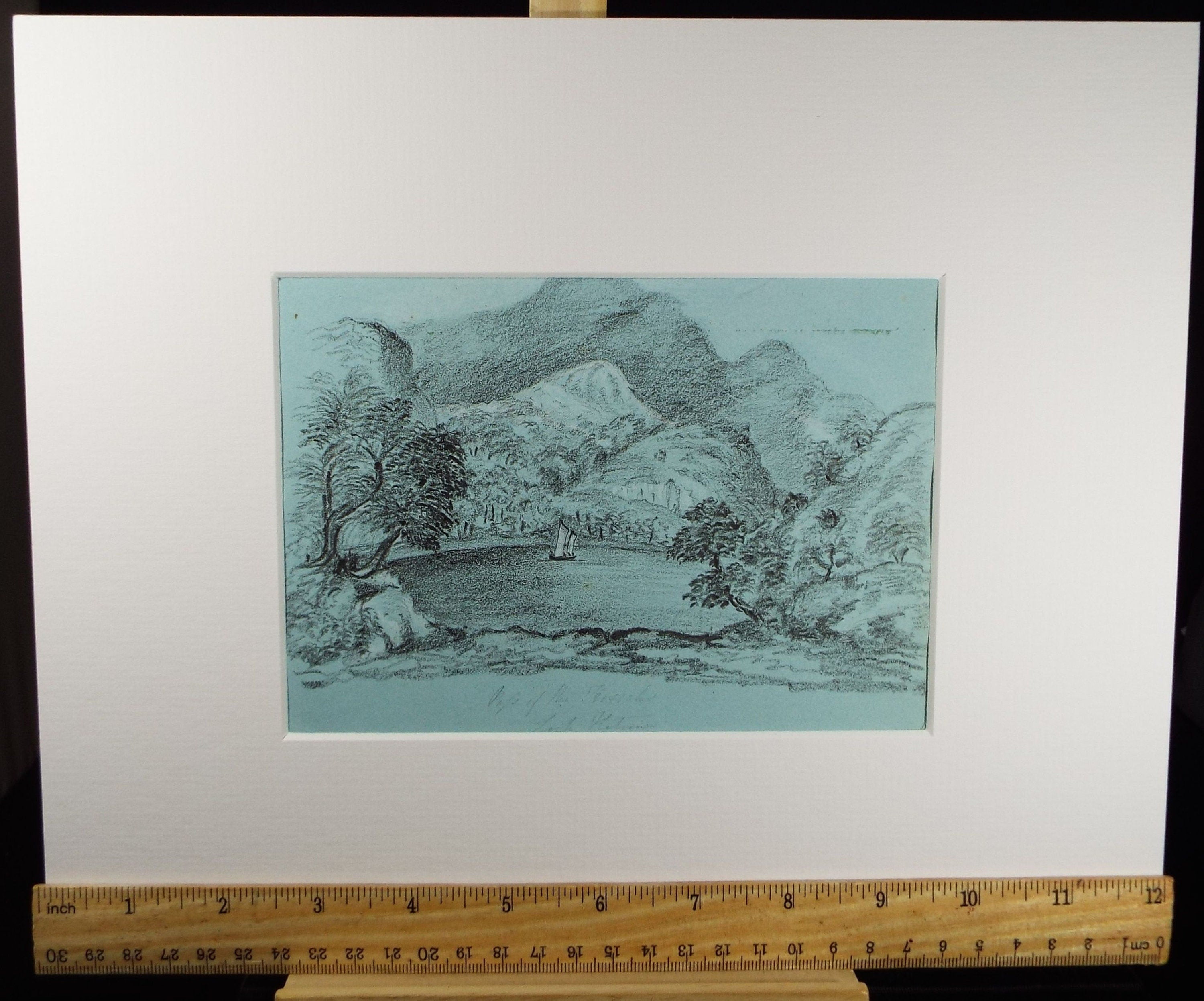 Original Pencil Drawing,'Sailing with distant hills', Artist Unknown, Late 19th Century