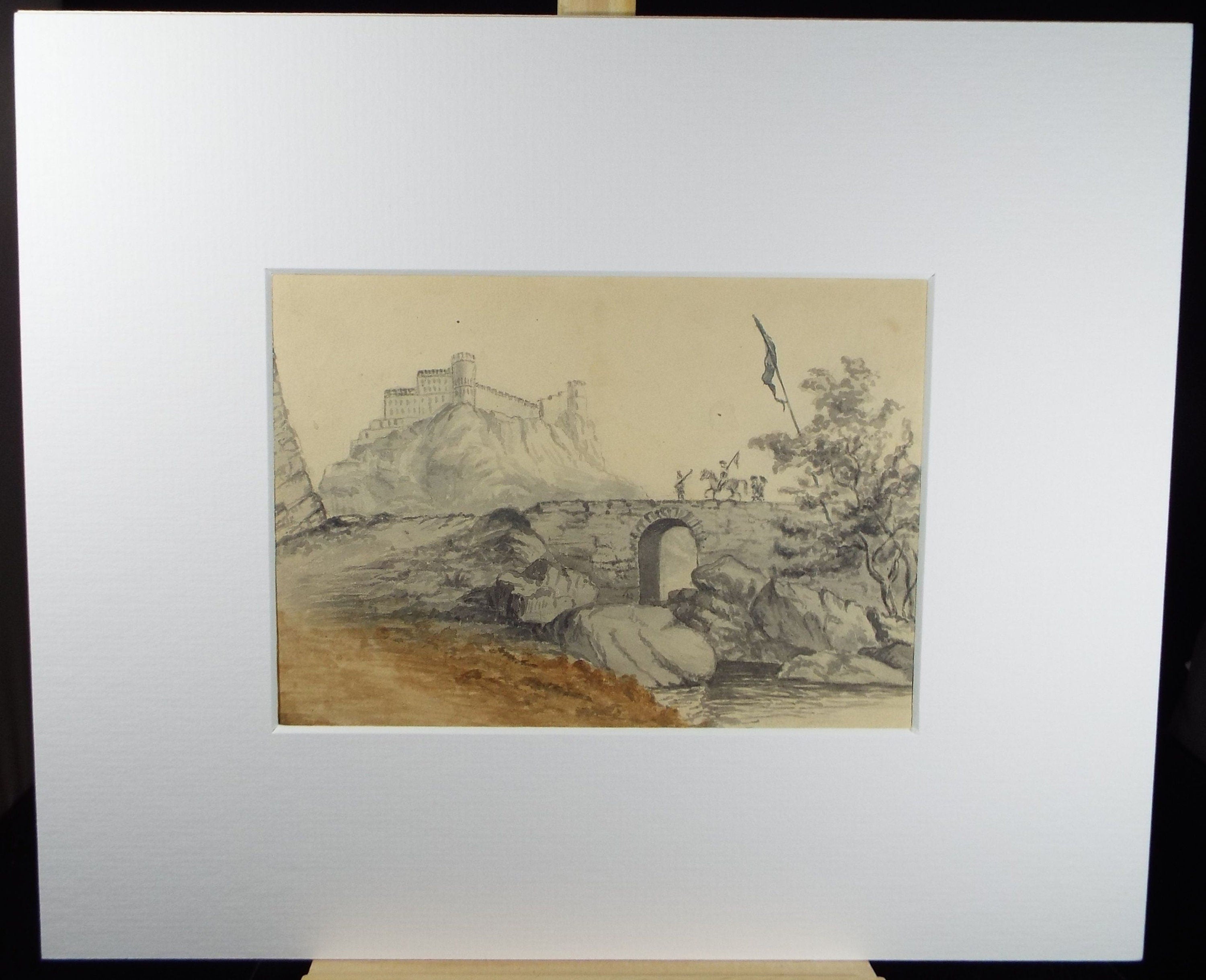 Original Pencil drawing and wash ' Fort of Attock', dated 1849, Artist Unknown