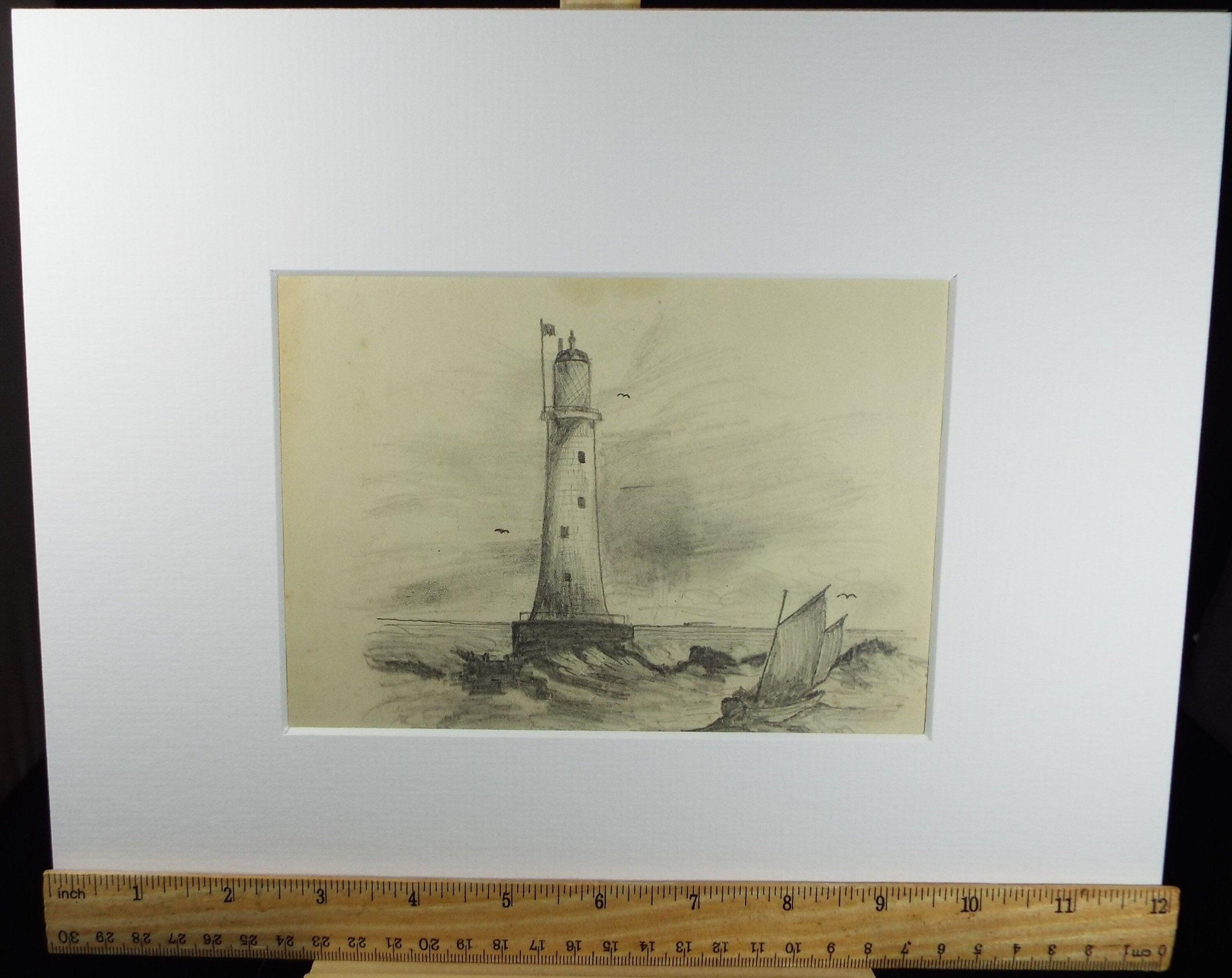 Original Pencil Drawing, 'Lighthouse', circa 1910, Artist Unknown