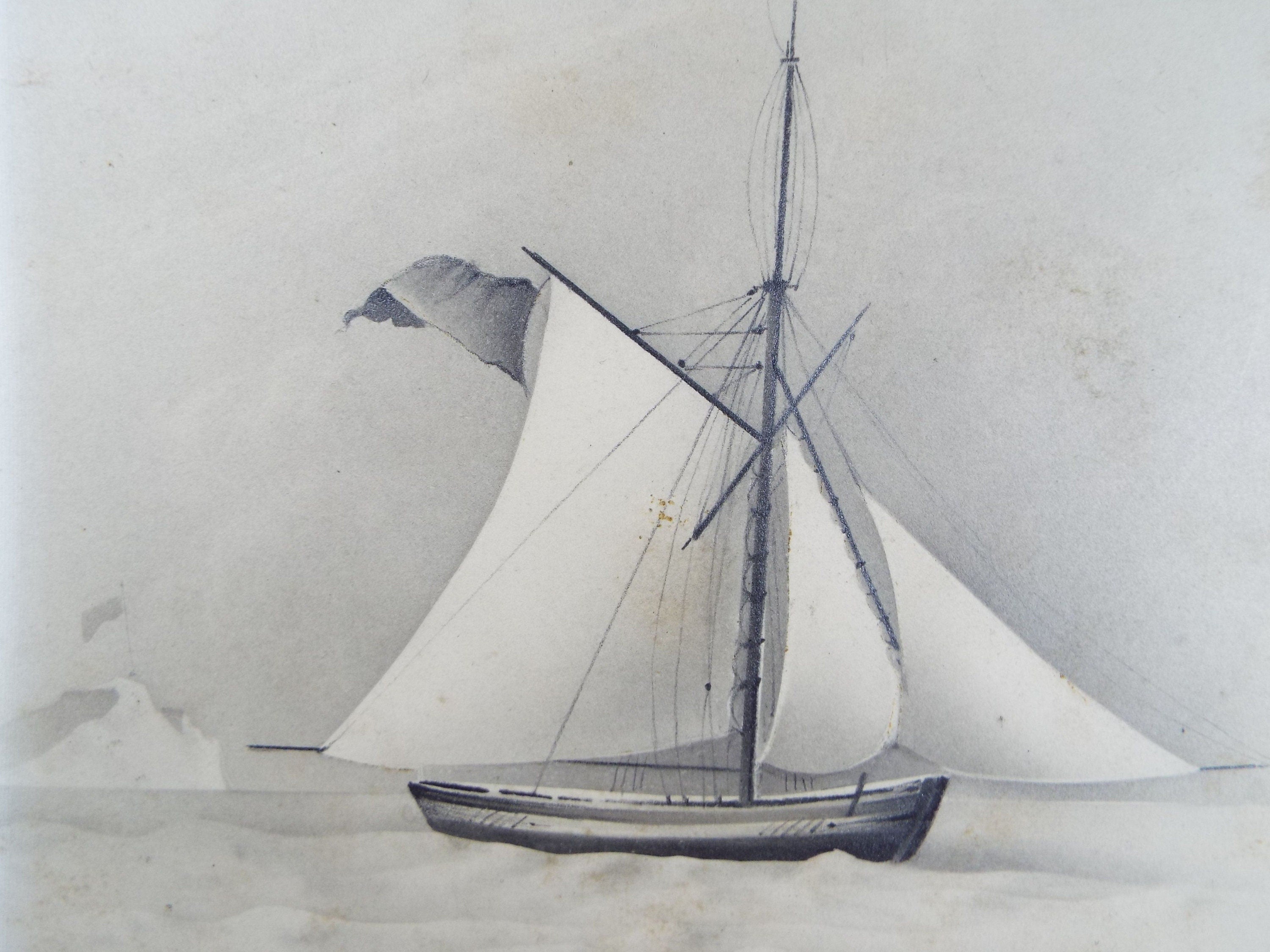 Original Pencil Drawing , 'At full Sail', Late 19th Century, Unknown Artist