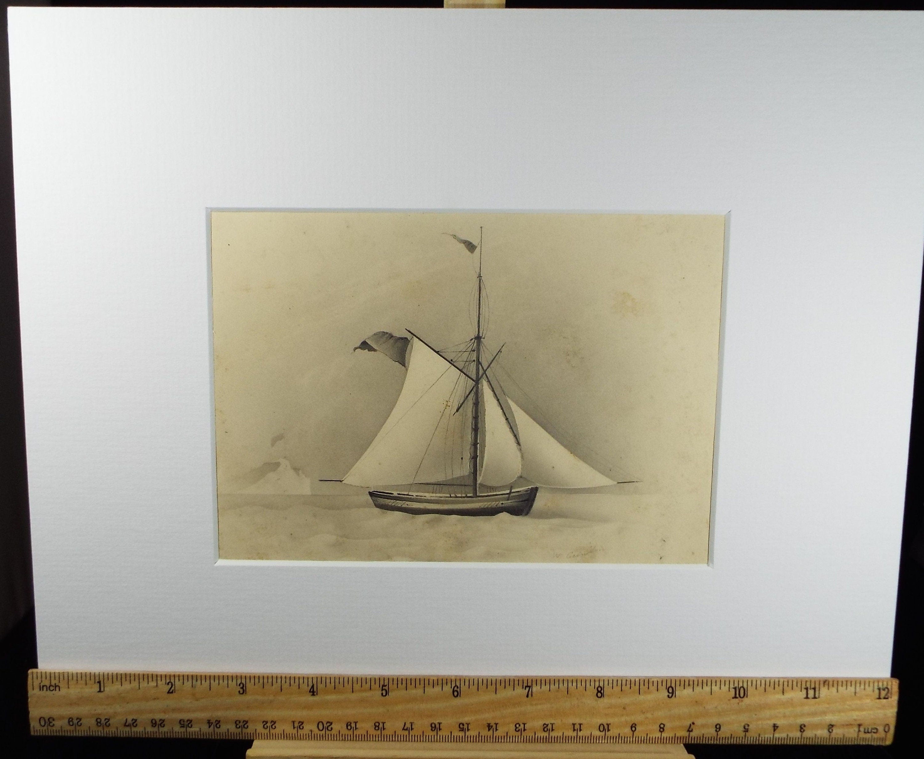 Original Pencil Drawing , 'At full Sail', Late 19th Century, Unknown Artist