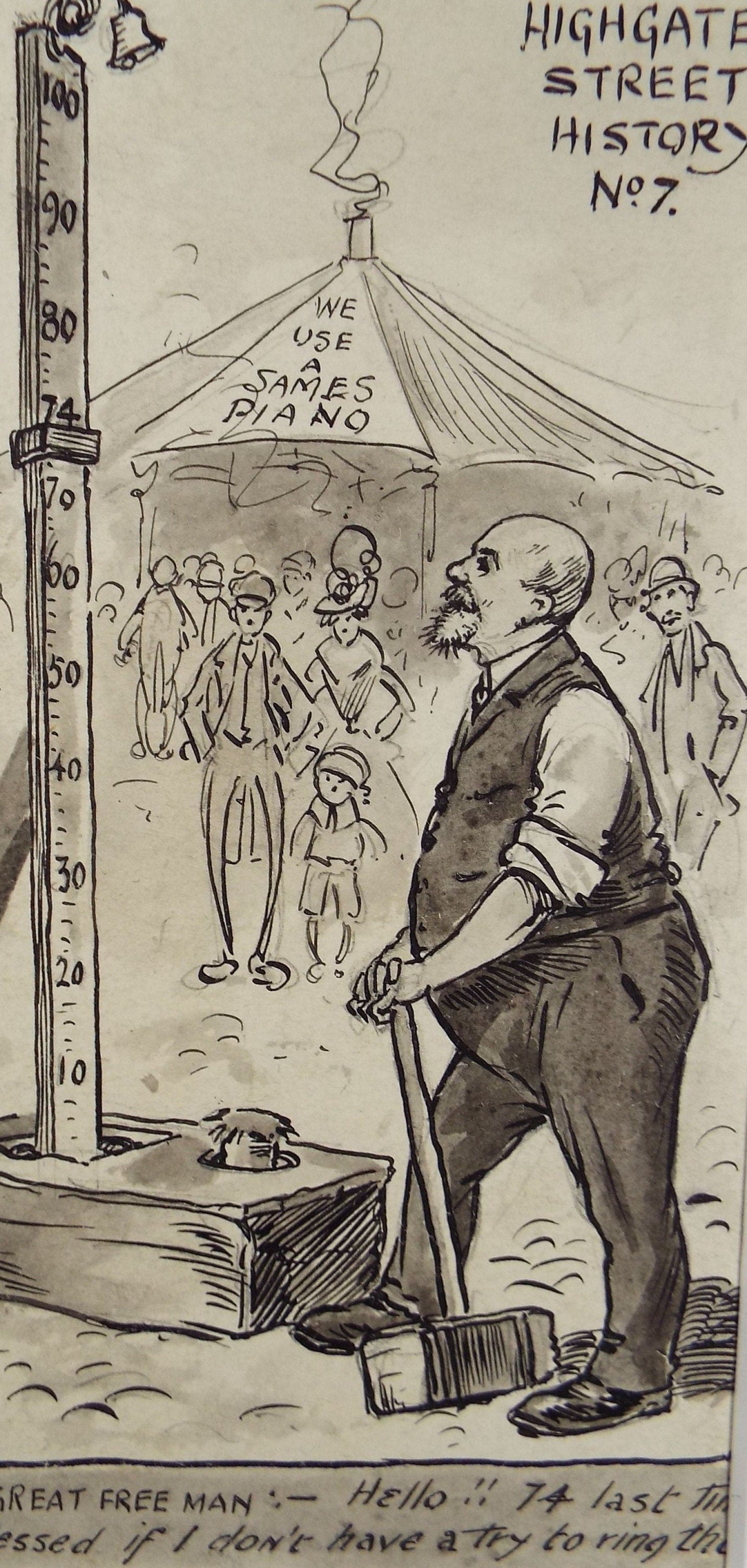 Original ink and wash 'Test your Strength', Artist Unknown, circa 1915