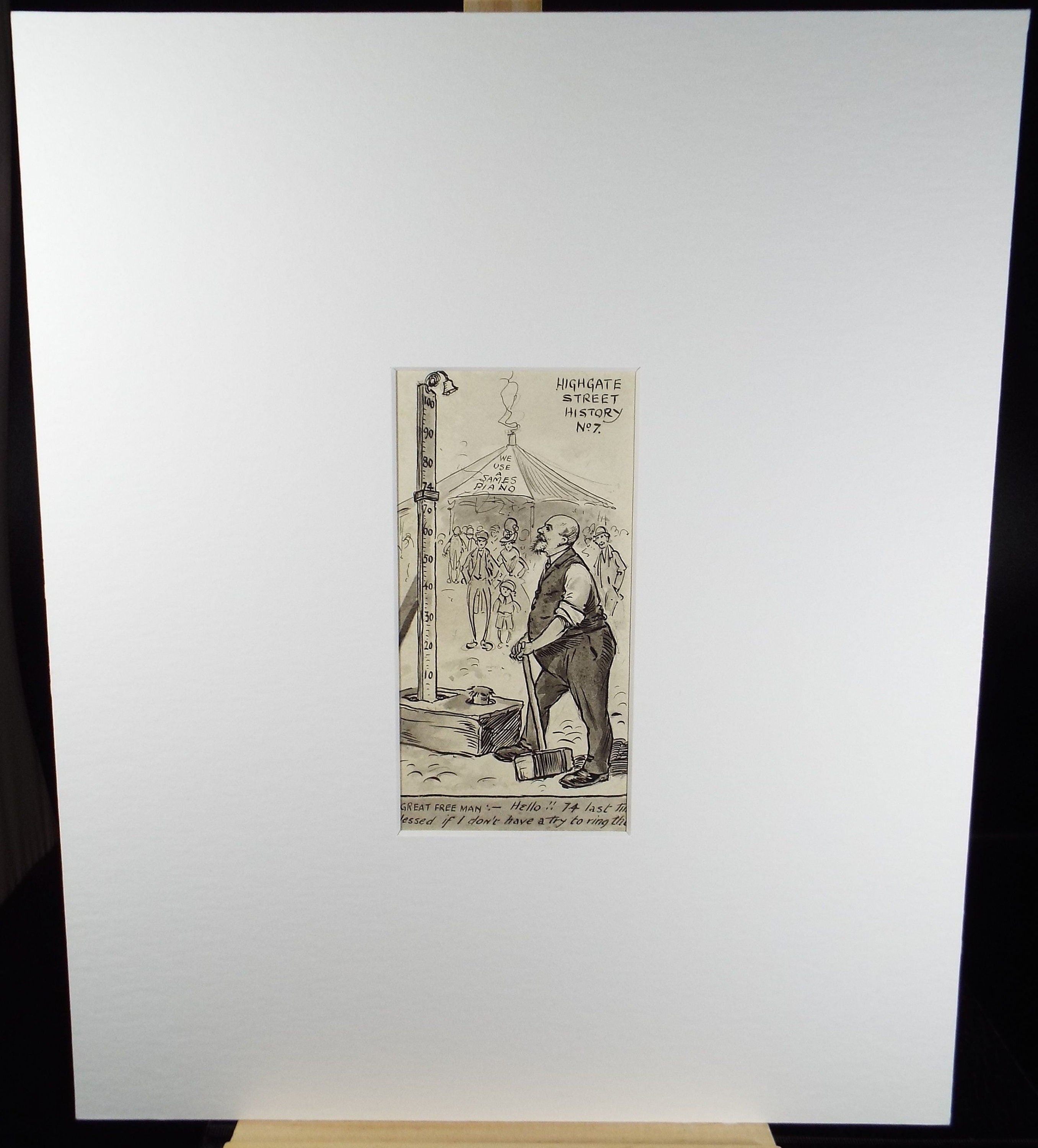 Original ink and wash 'Test your Strength', Artist Unknown, circa 1915