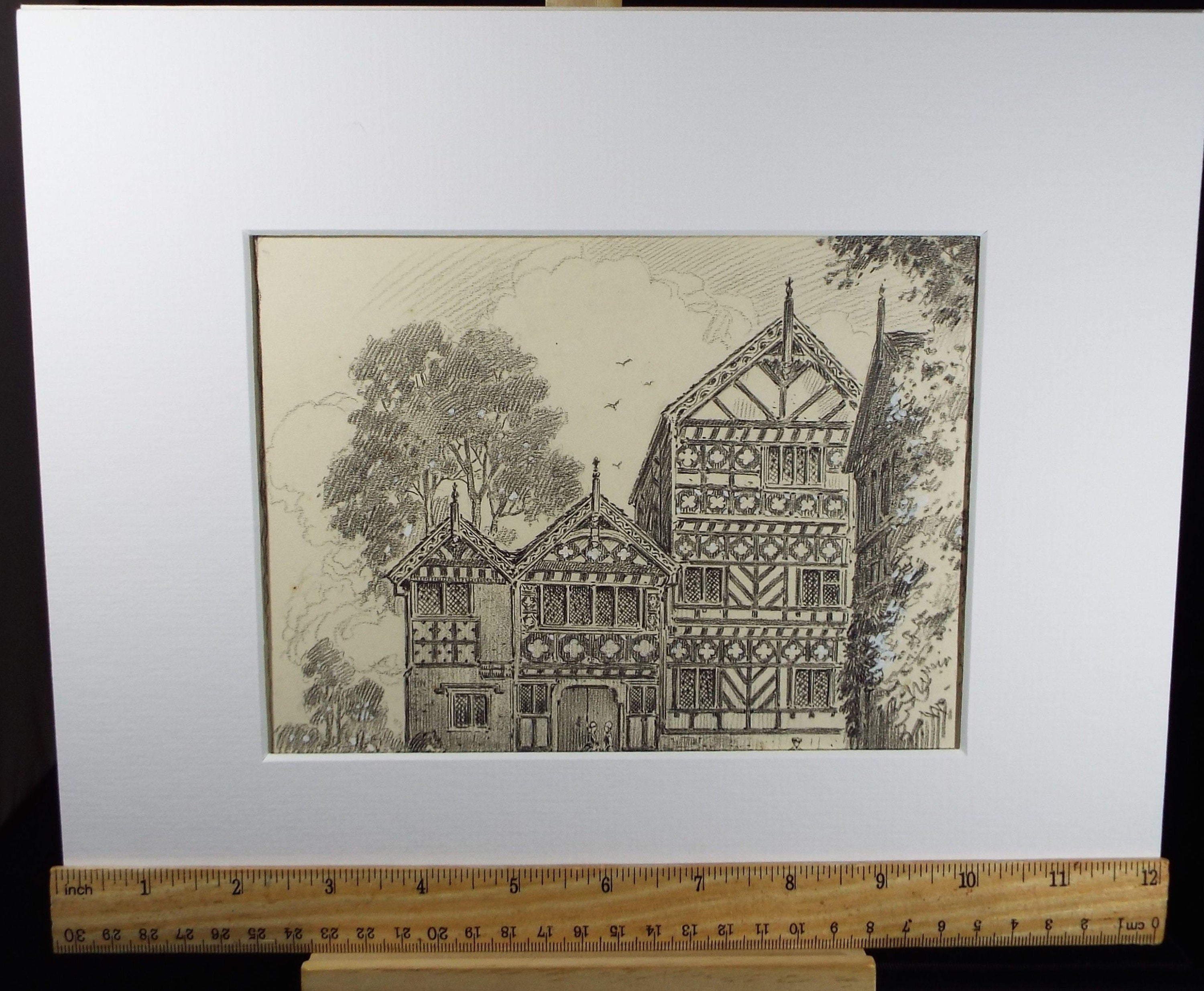 Original pencil drawing , 'Elizabethan House' Late 19th Century, Artist Unknown