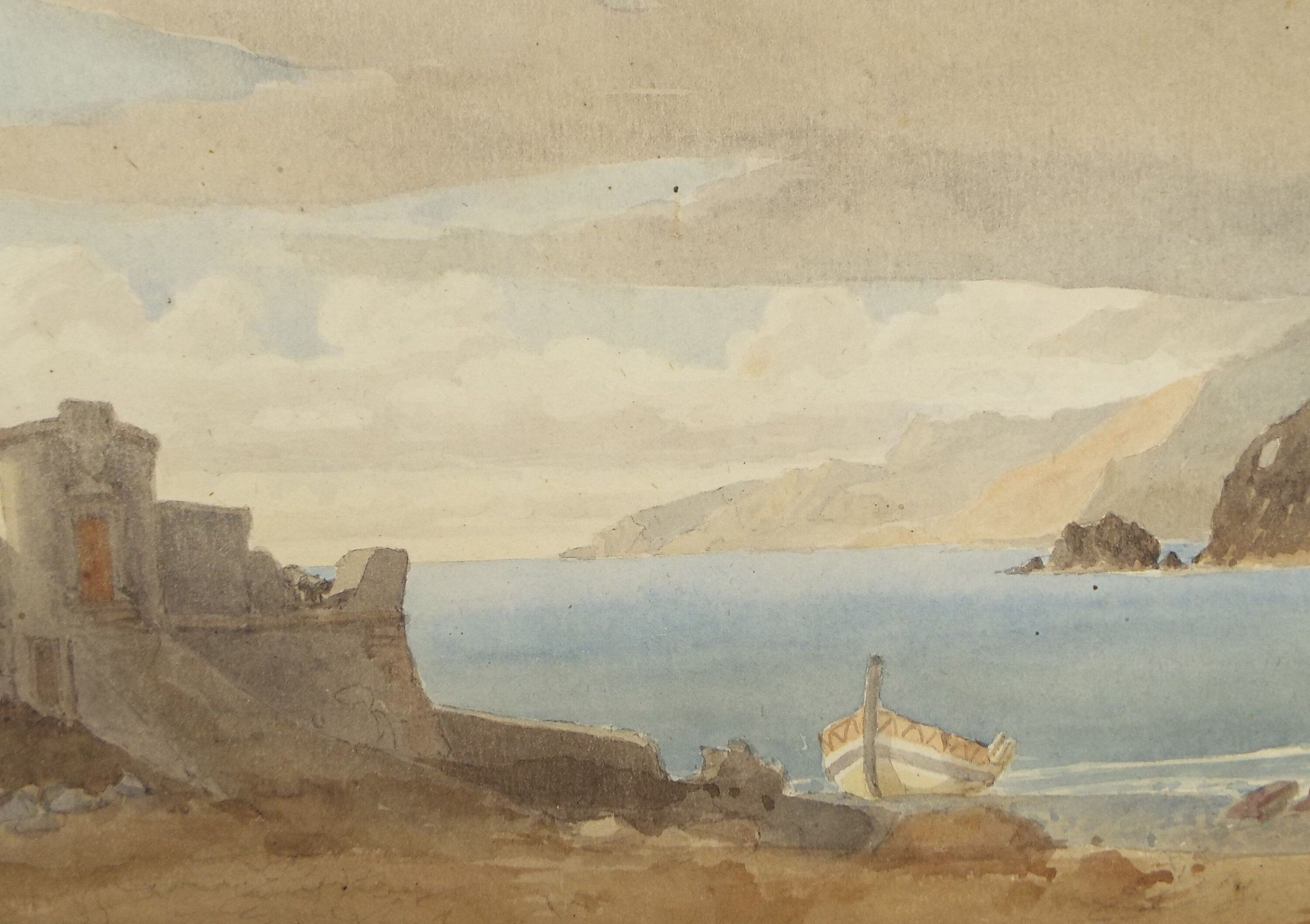 Original Watercolour, 'Fishing Boat on the Shore', late 19th Century, Unknown Artist