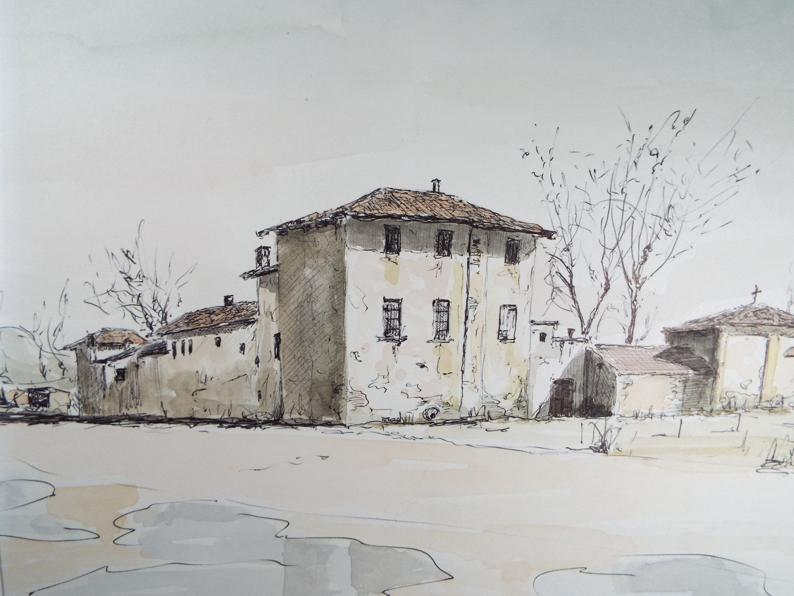 Original Watercolour & India Ink , 'Torino - Il Gerbido', Dated 1966, Indistinctly Signed